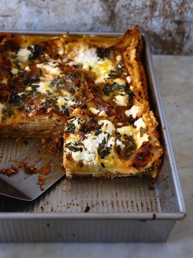 Mushroom Lasagna in a baking pan