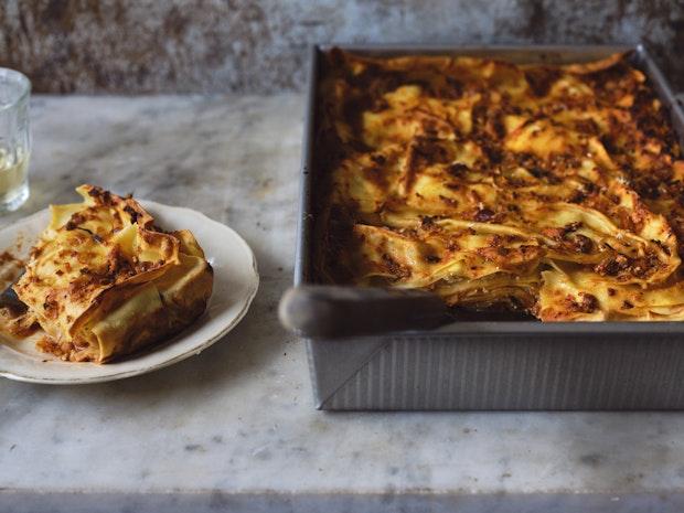 Mushroom Lasagna in a baking pan