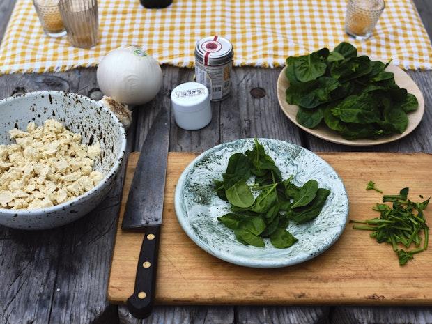 tofu scramble ingredients on a table