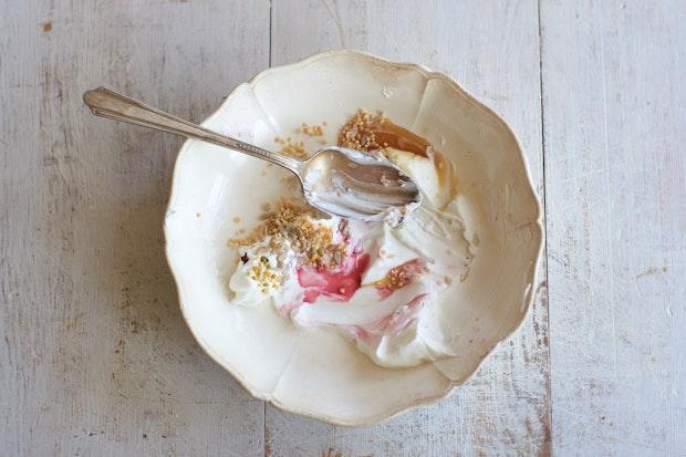 breakfast bowl nearly empty with spoon