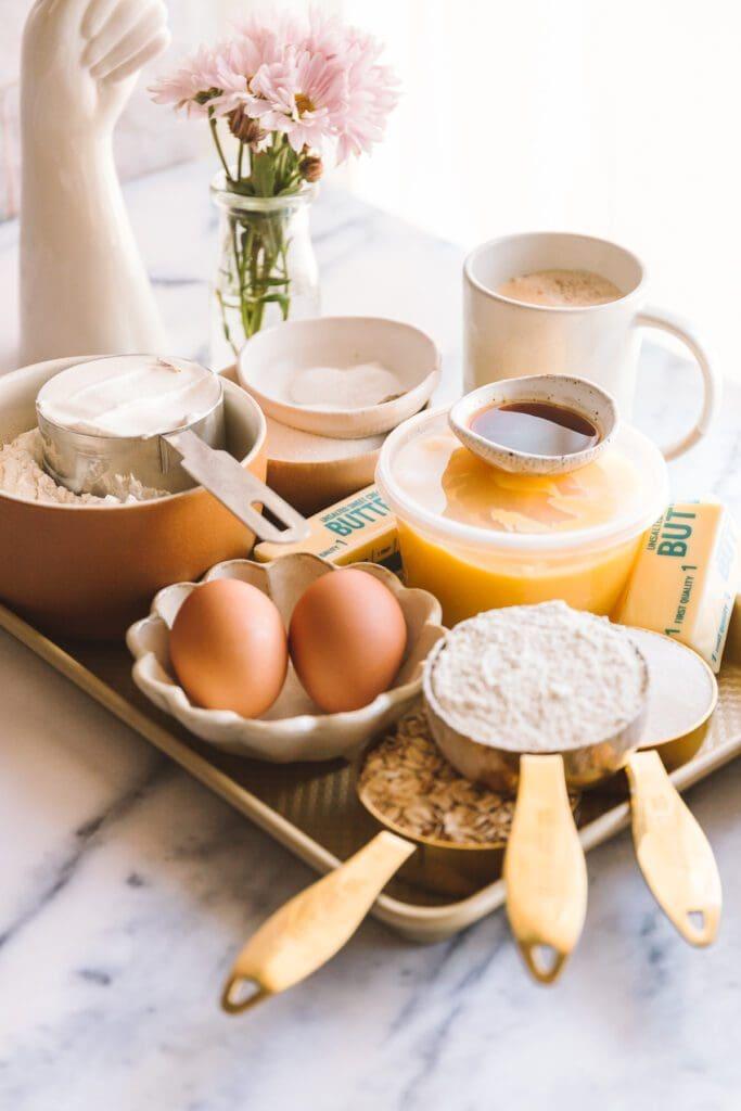 close up shot of ingredients for lemon cake recipe