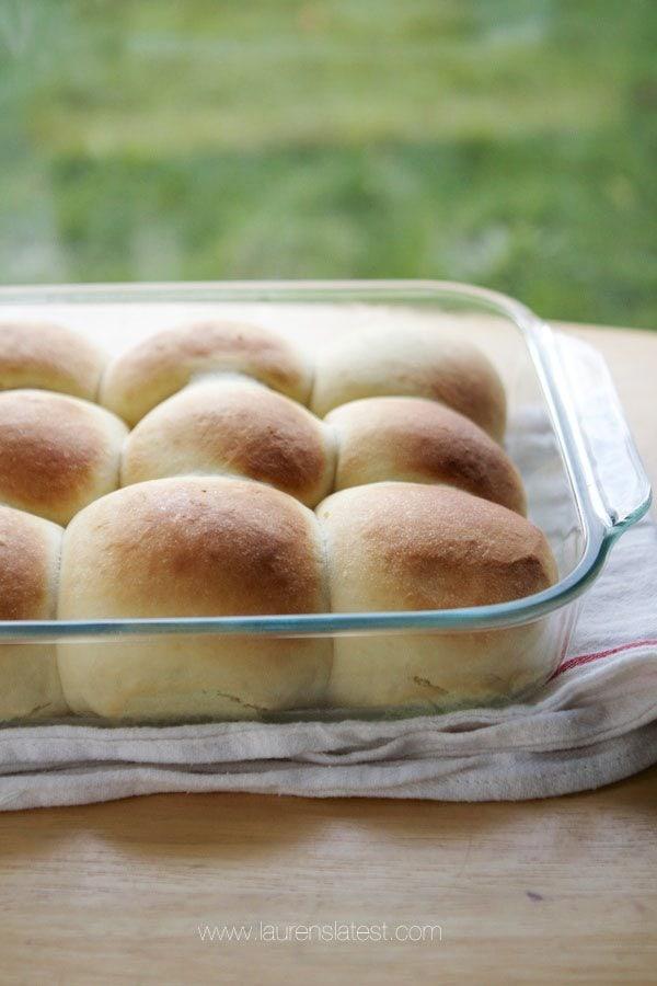 potato rolls in glass baking pan