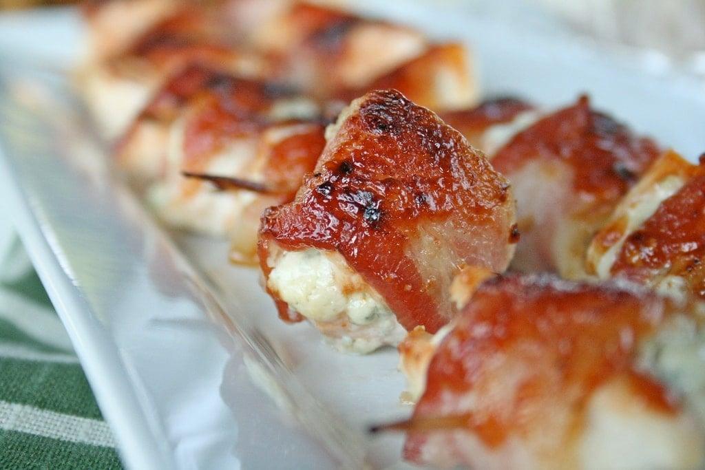 Bacon Wrapped Blue Cheese Stuffed BBQ Chicken Bites