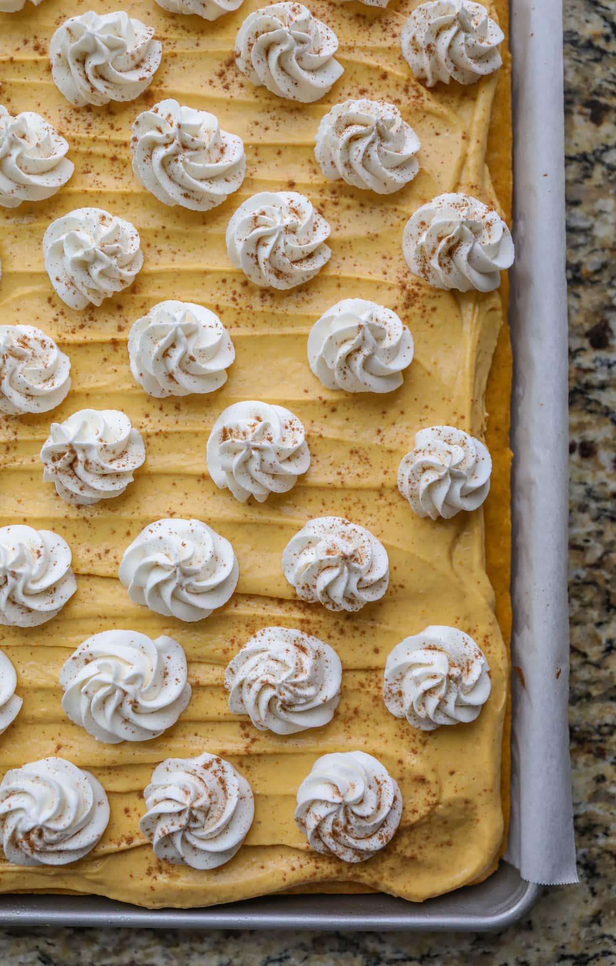 decorated pumpkin pie sheet cake