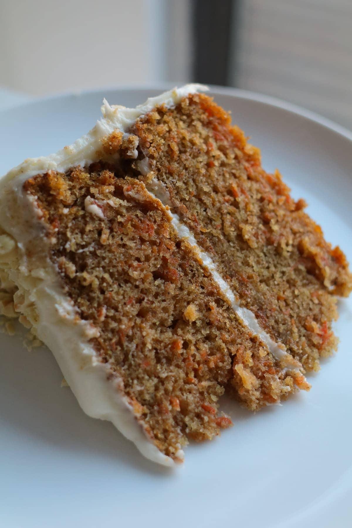 slice of carrot cake on a plate