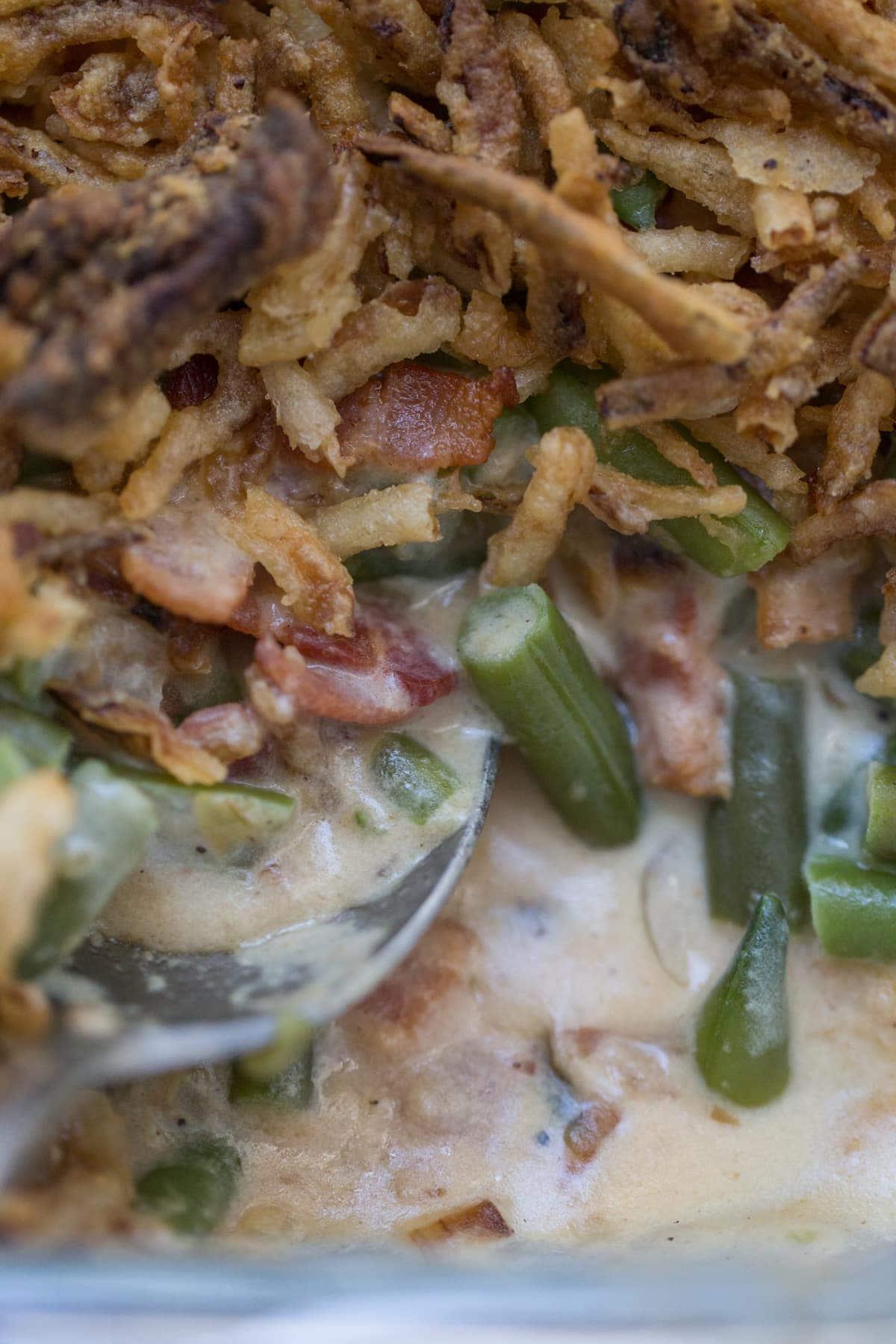 Close up of green bean casserole