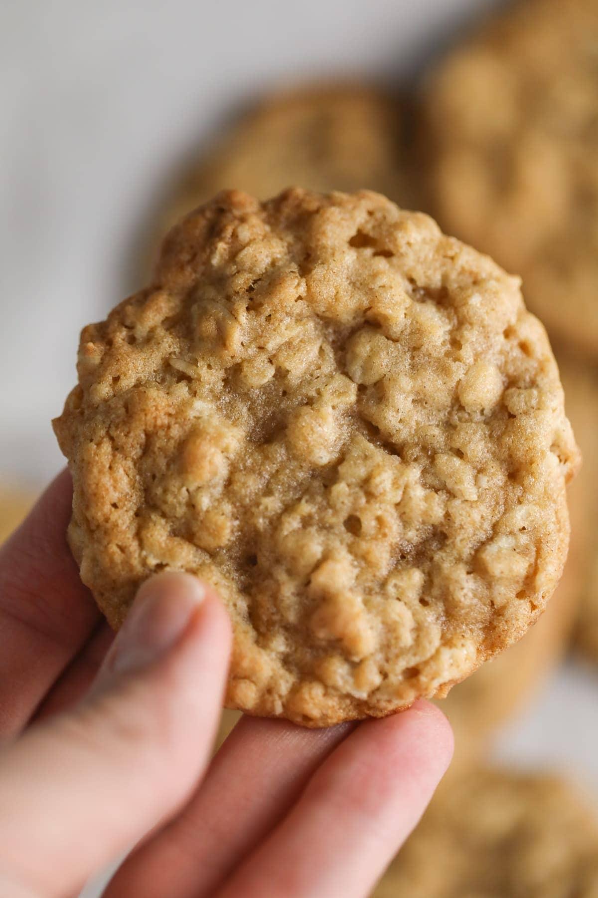 hand holding an oatmeal cookie