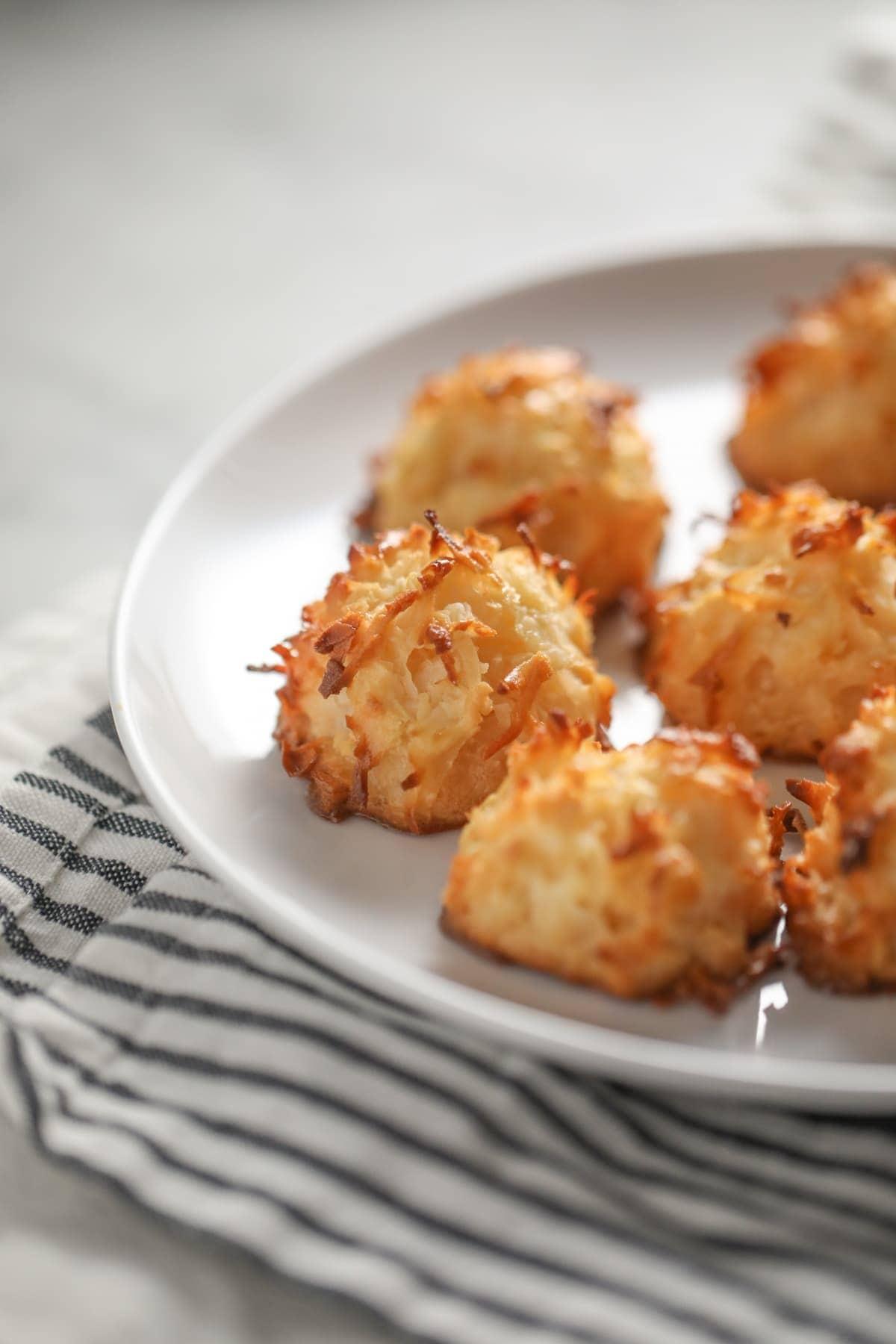 coconut macaroons on a white plate