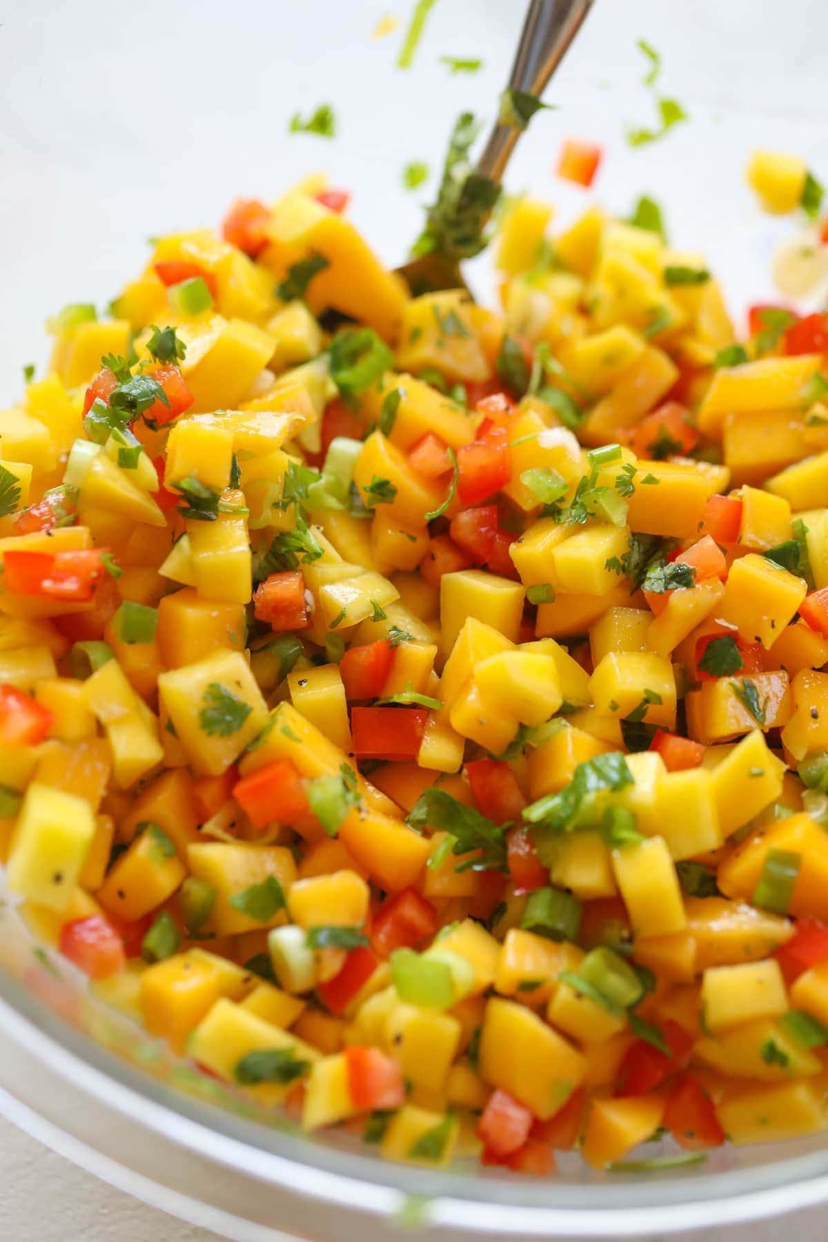 mixed mango salsa in bowl