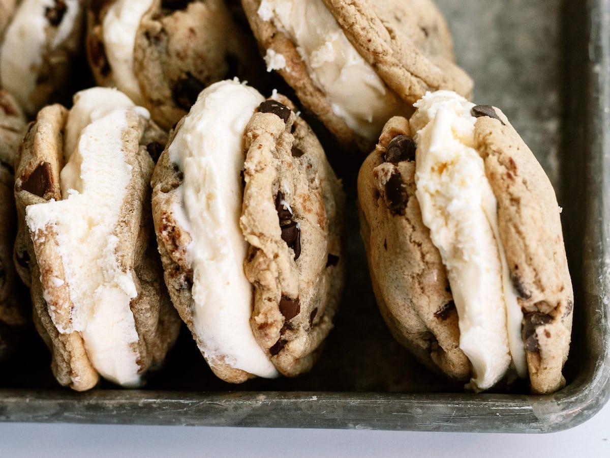 close up of cookie ice cream sandwiches