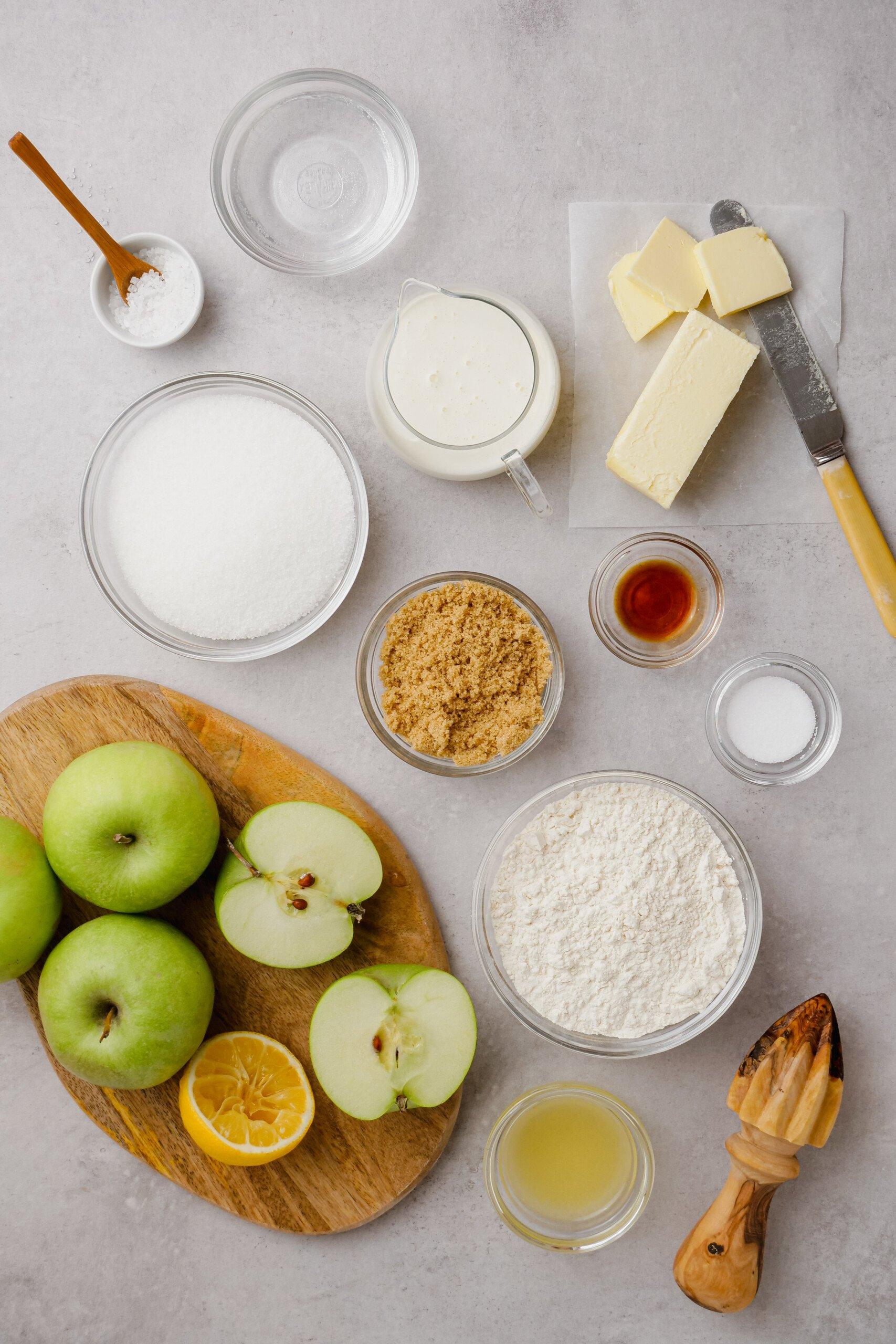 top down view of ingredients in bowls