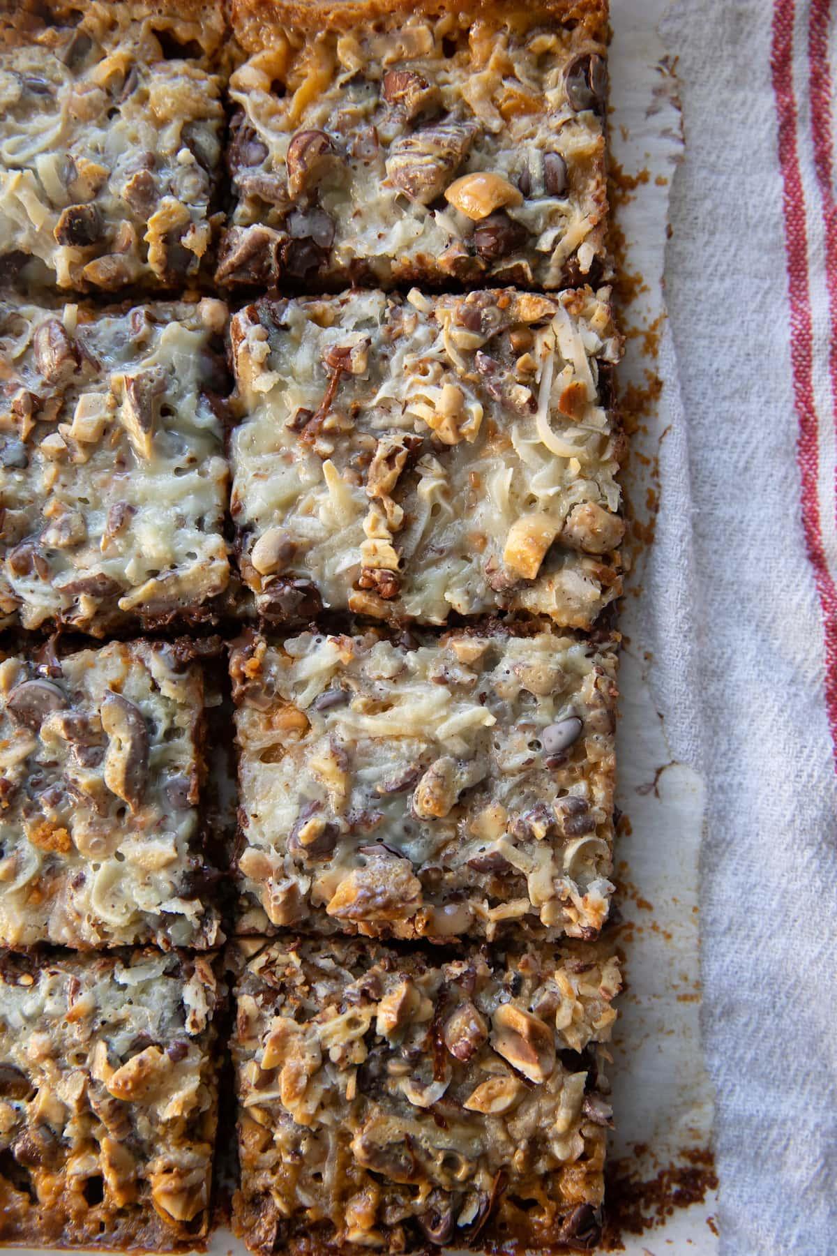 baked magic bars cut into squares