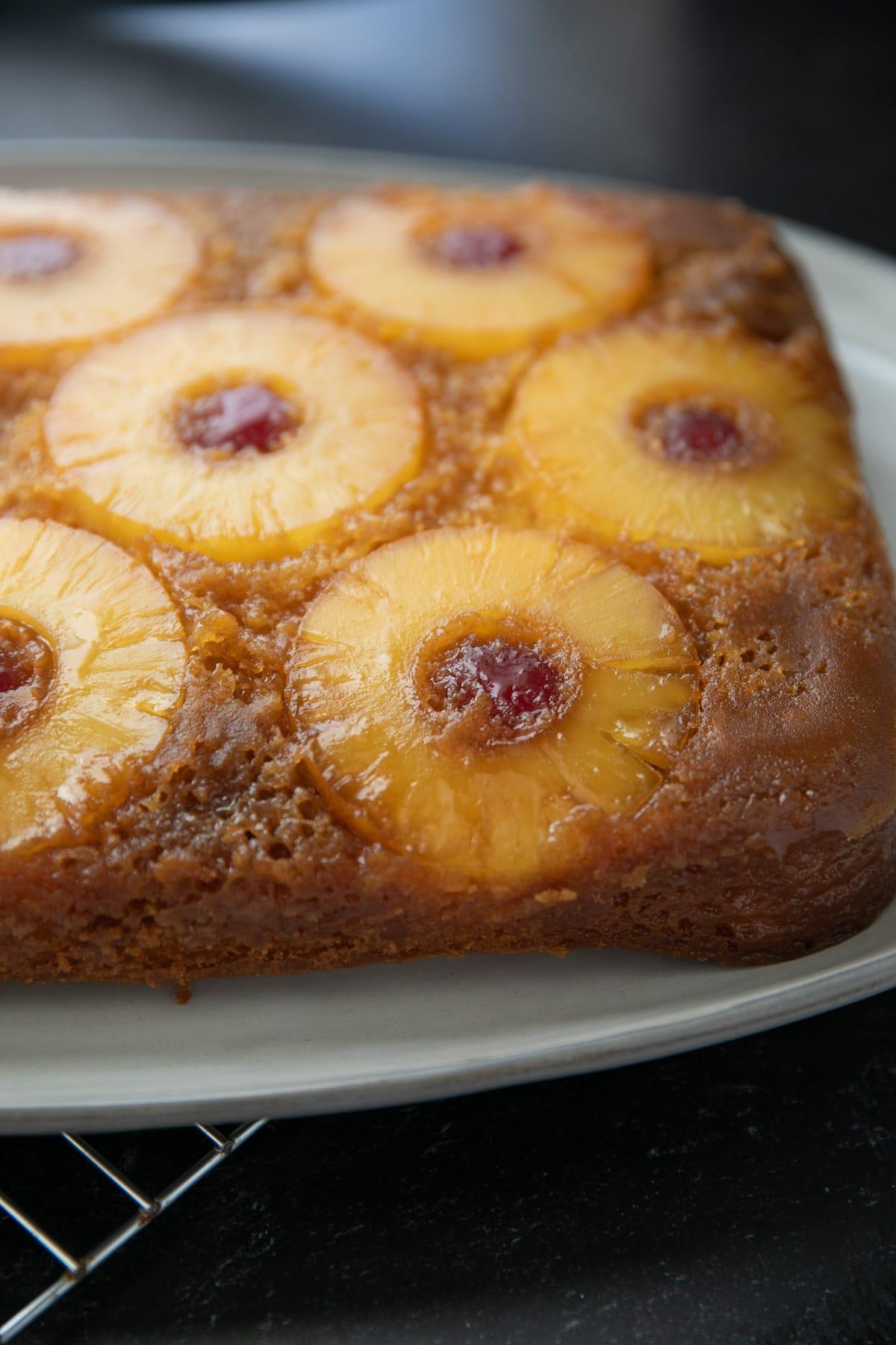 pineapple upside down cake on a plate