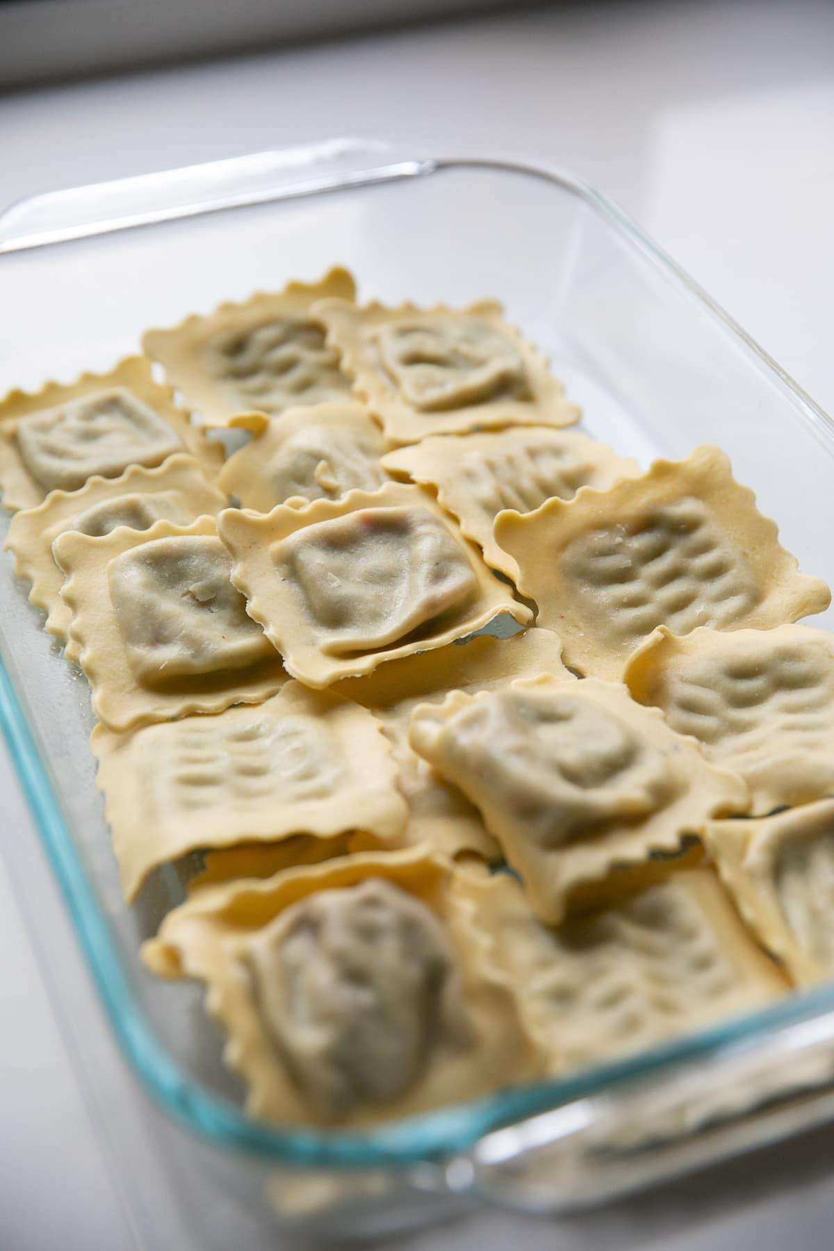 ravioli in baking dish