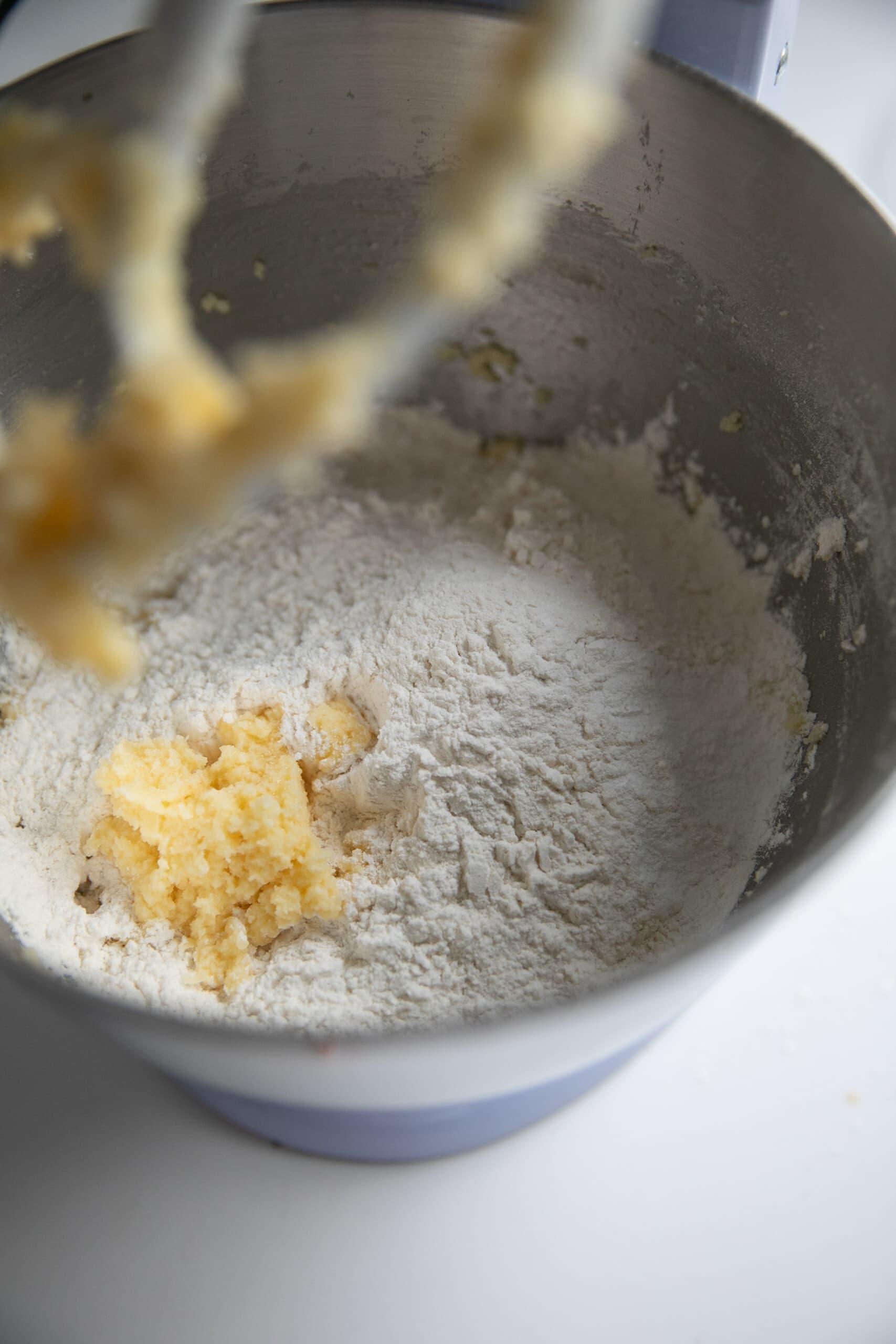 dry ingredients added to sugar cookie dough