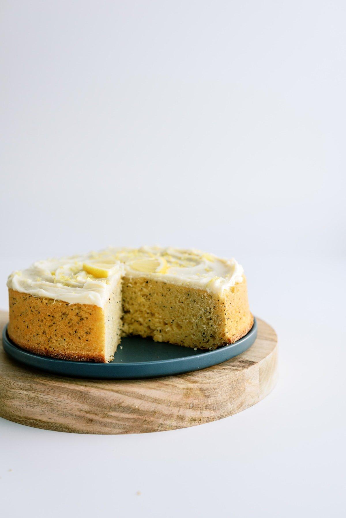 slices missing from lemon poppyseed cake