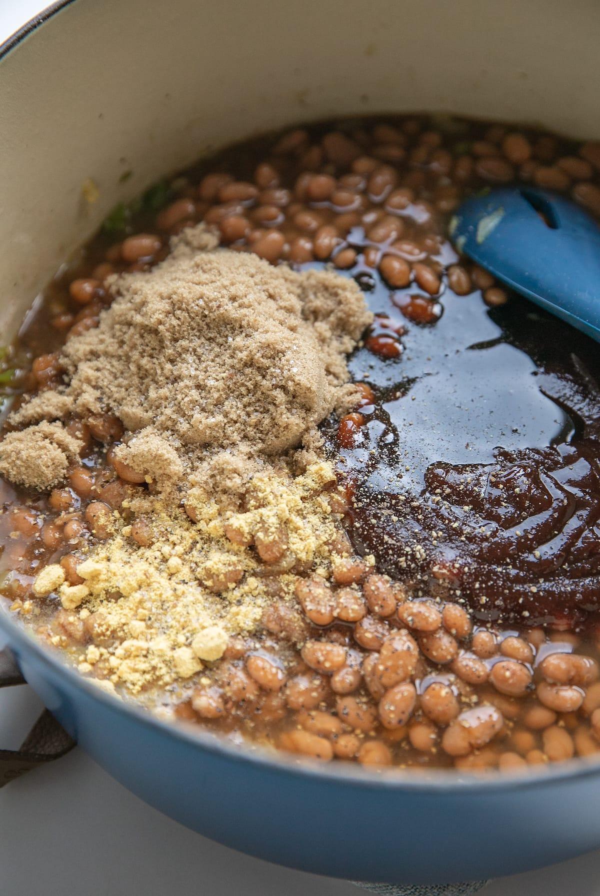 ingredients in pot for baked beans