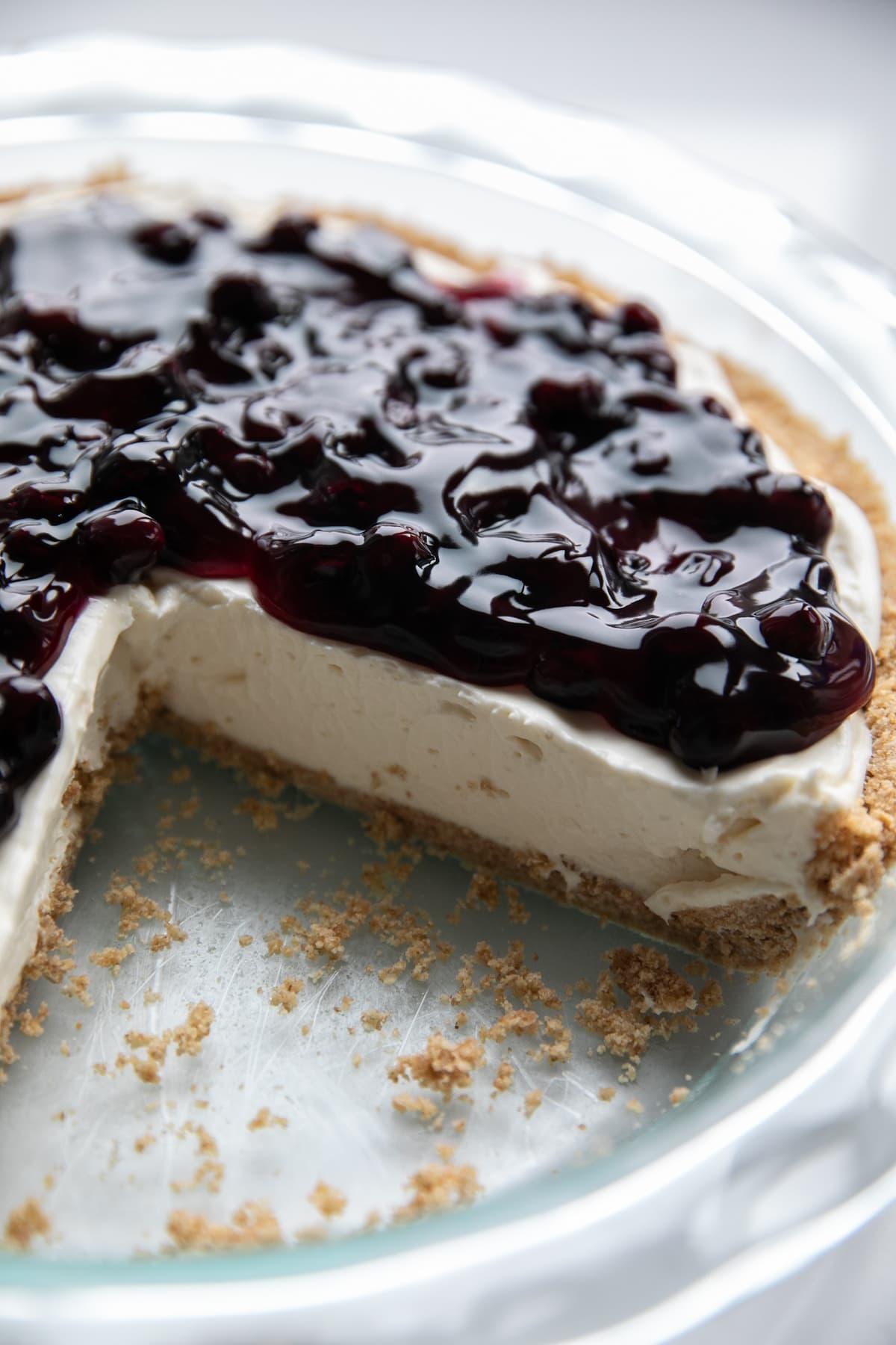 slice missing from no bake blueberry cheesecake