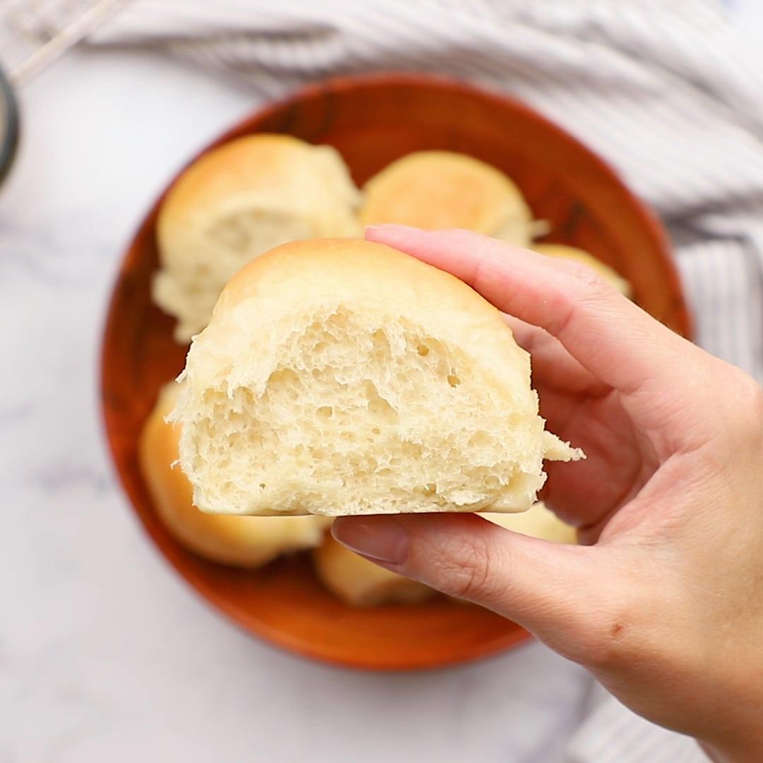 closeup of dinner rolls in bowl