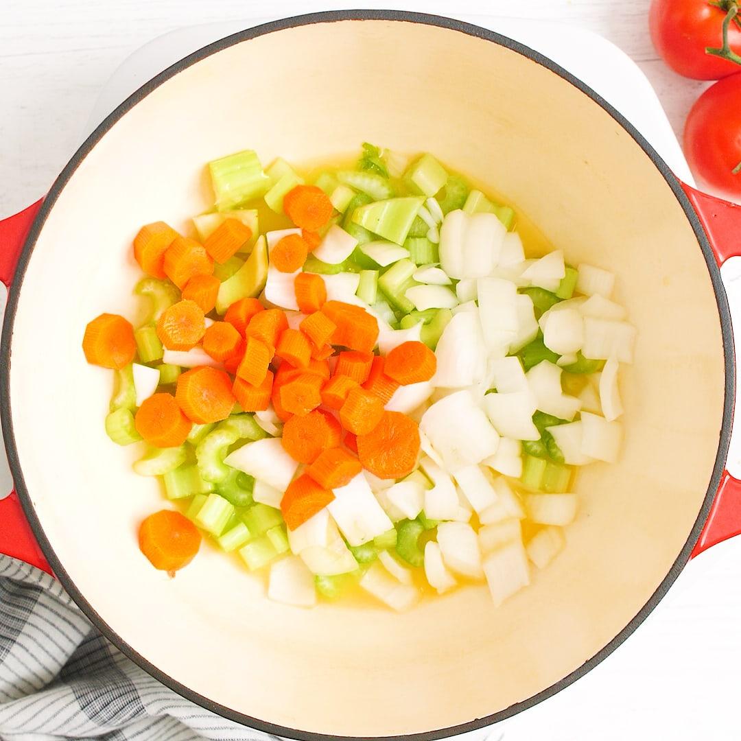 Tomato Bisque veggies in pot