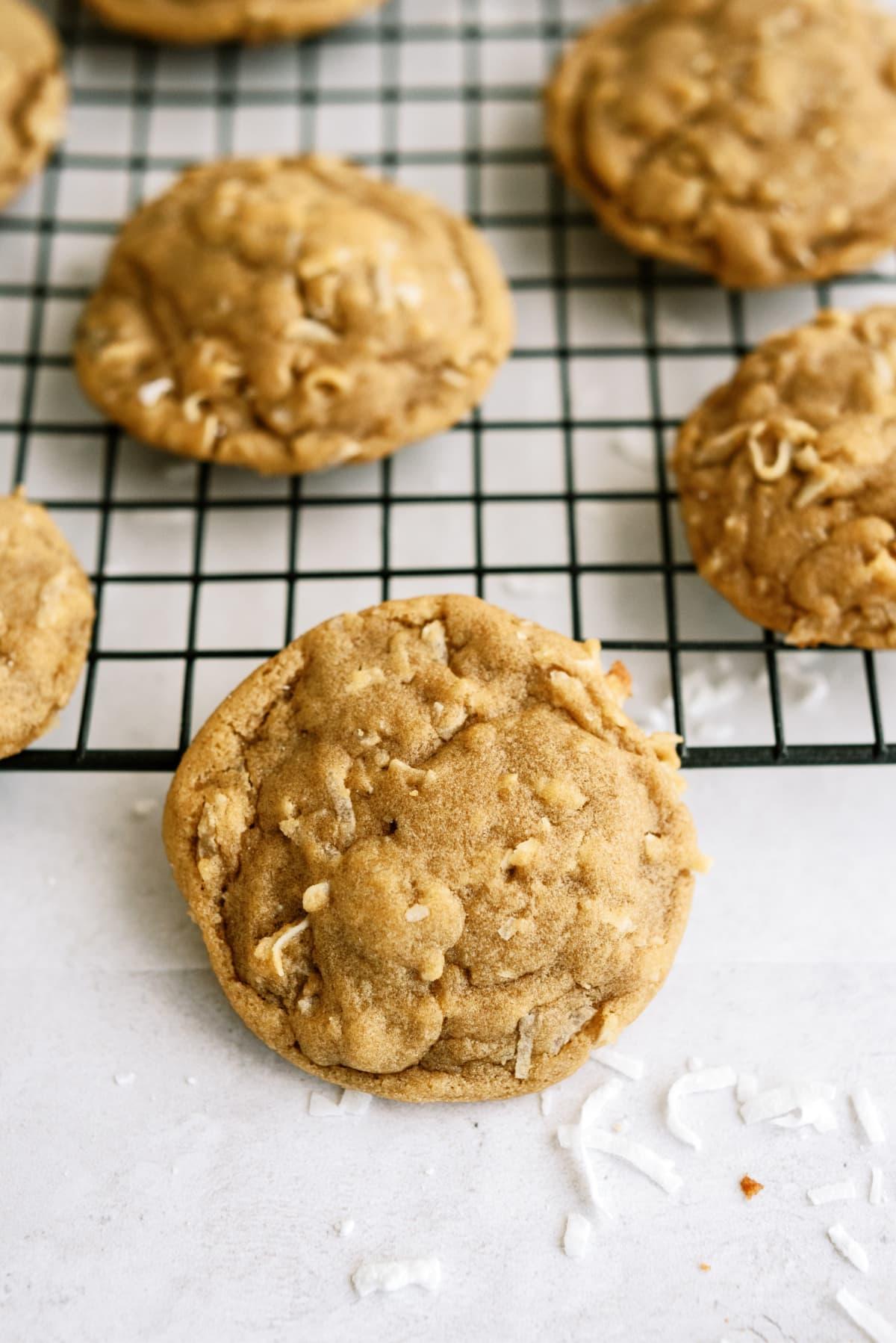 coconut cookies on cooling rack