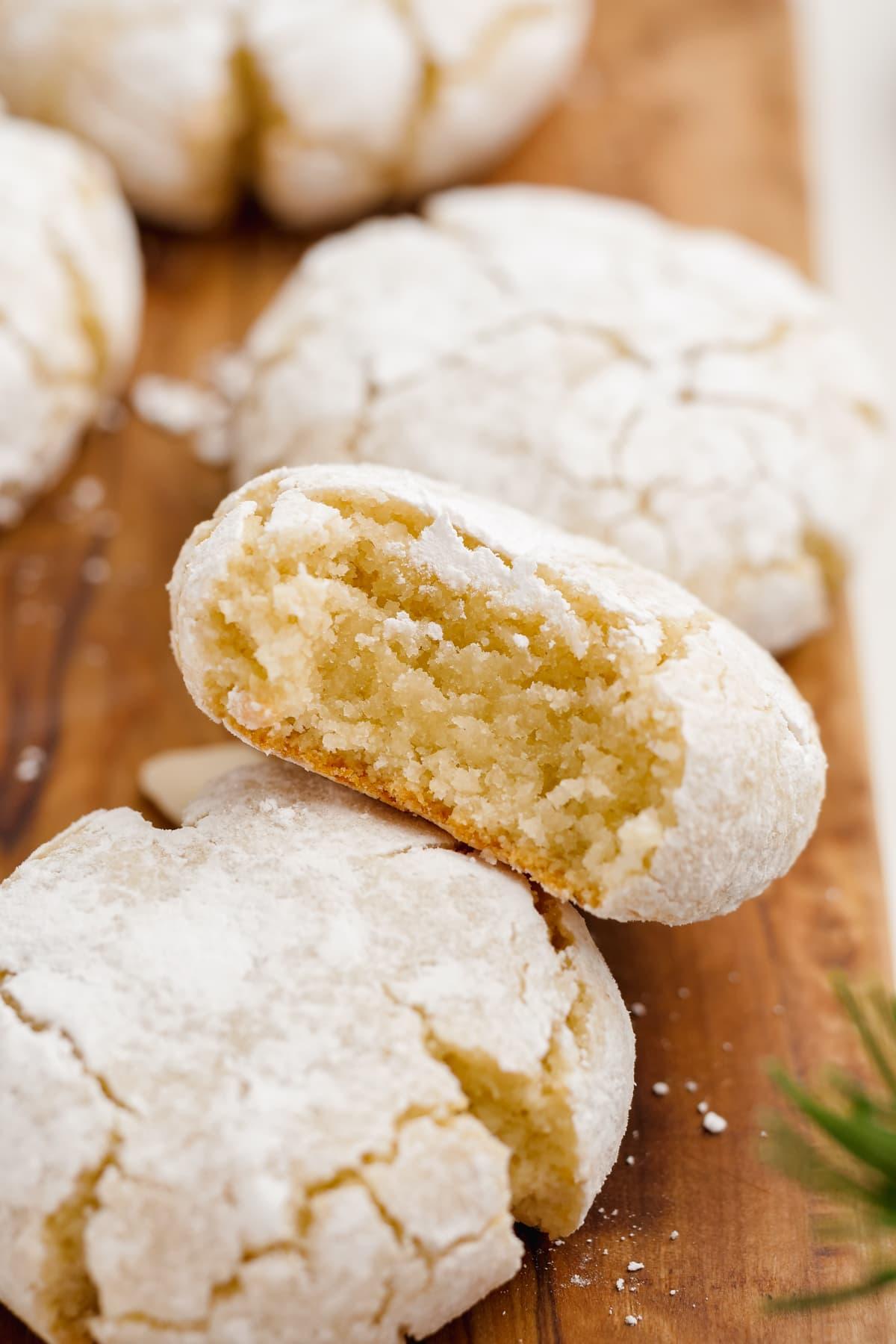 amaretti cookies with bite taken out