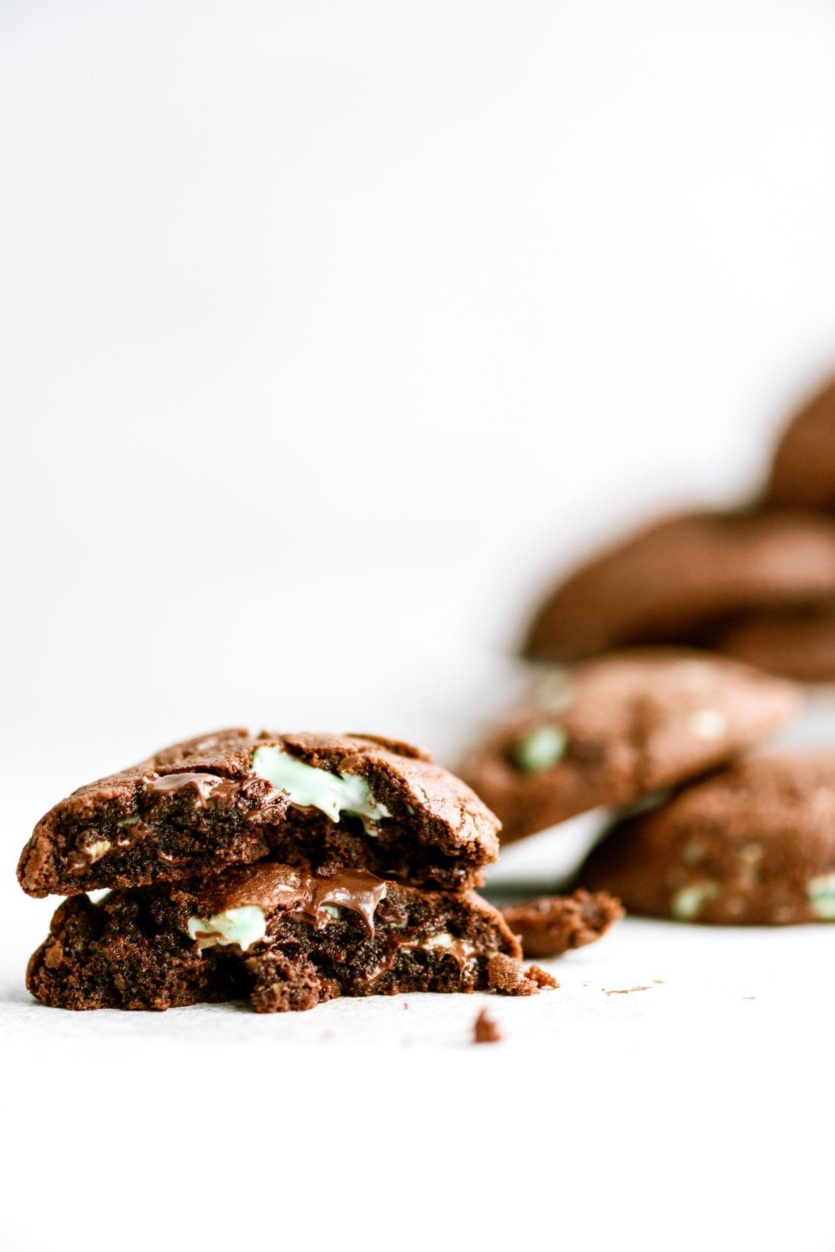 chocolate-mint-cookies with bites taken out