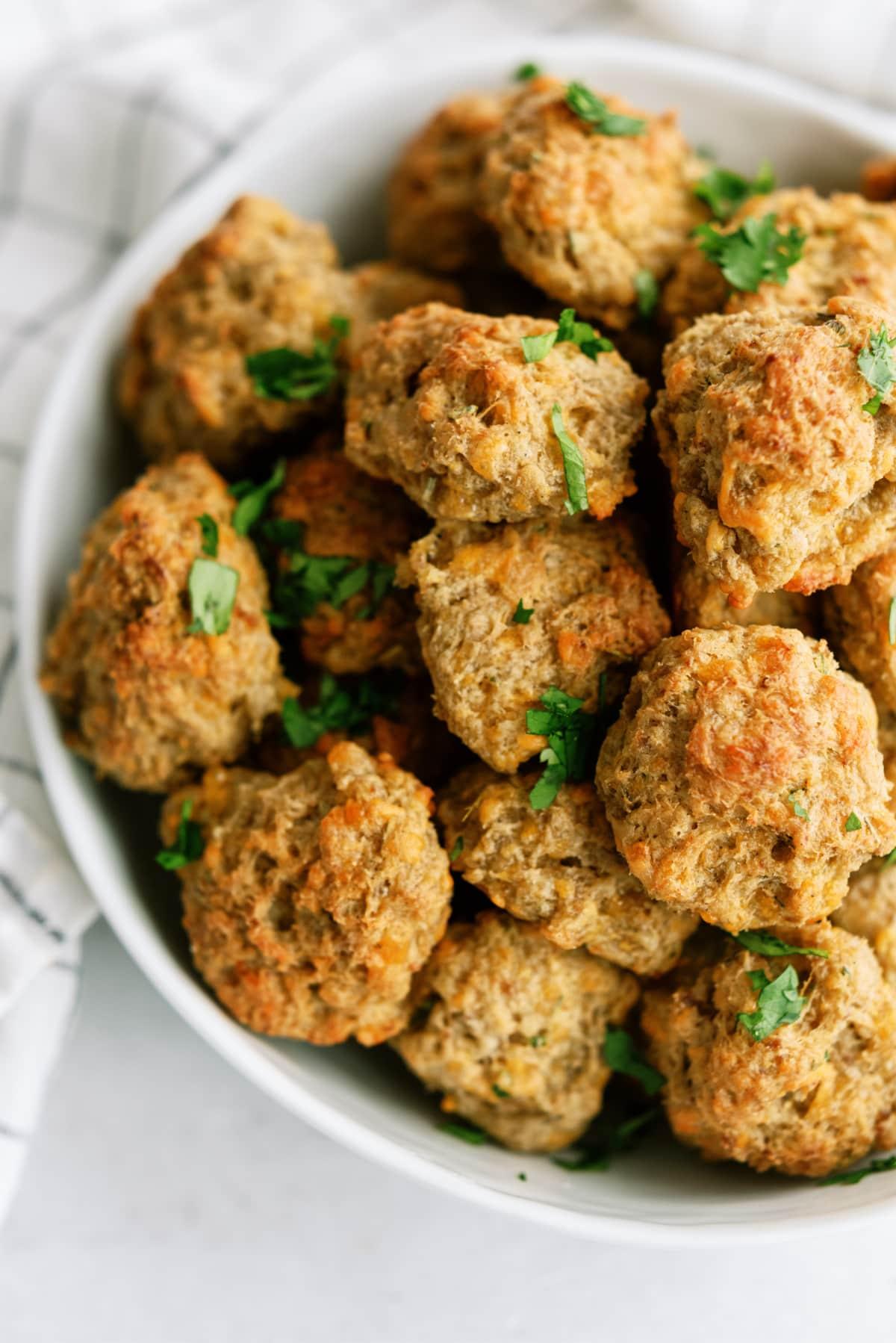 sausage balls in bowl