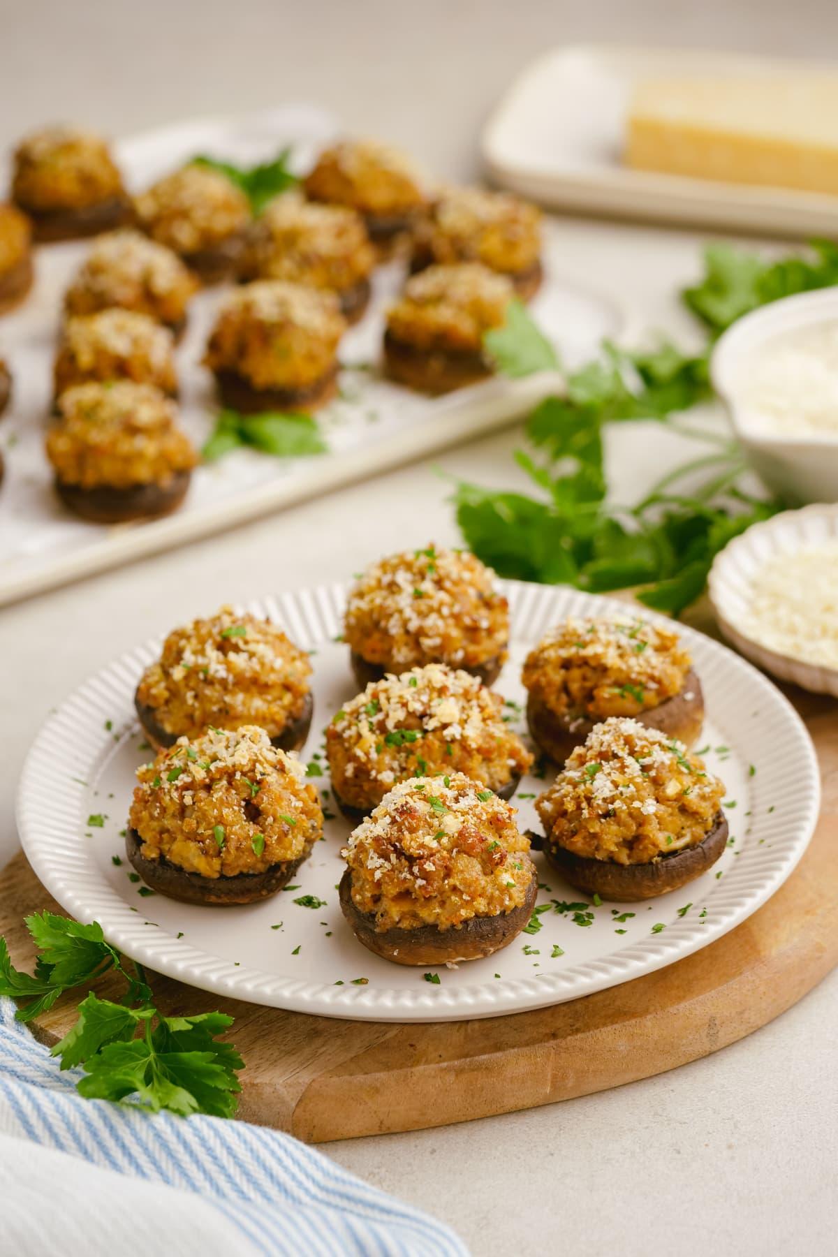 sausage stuffed mushrooms 17 cooked sausage-stuffed-mushrooms on plate