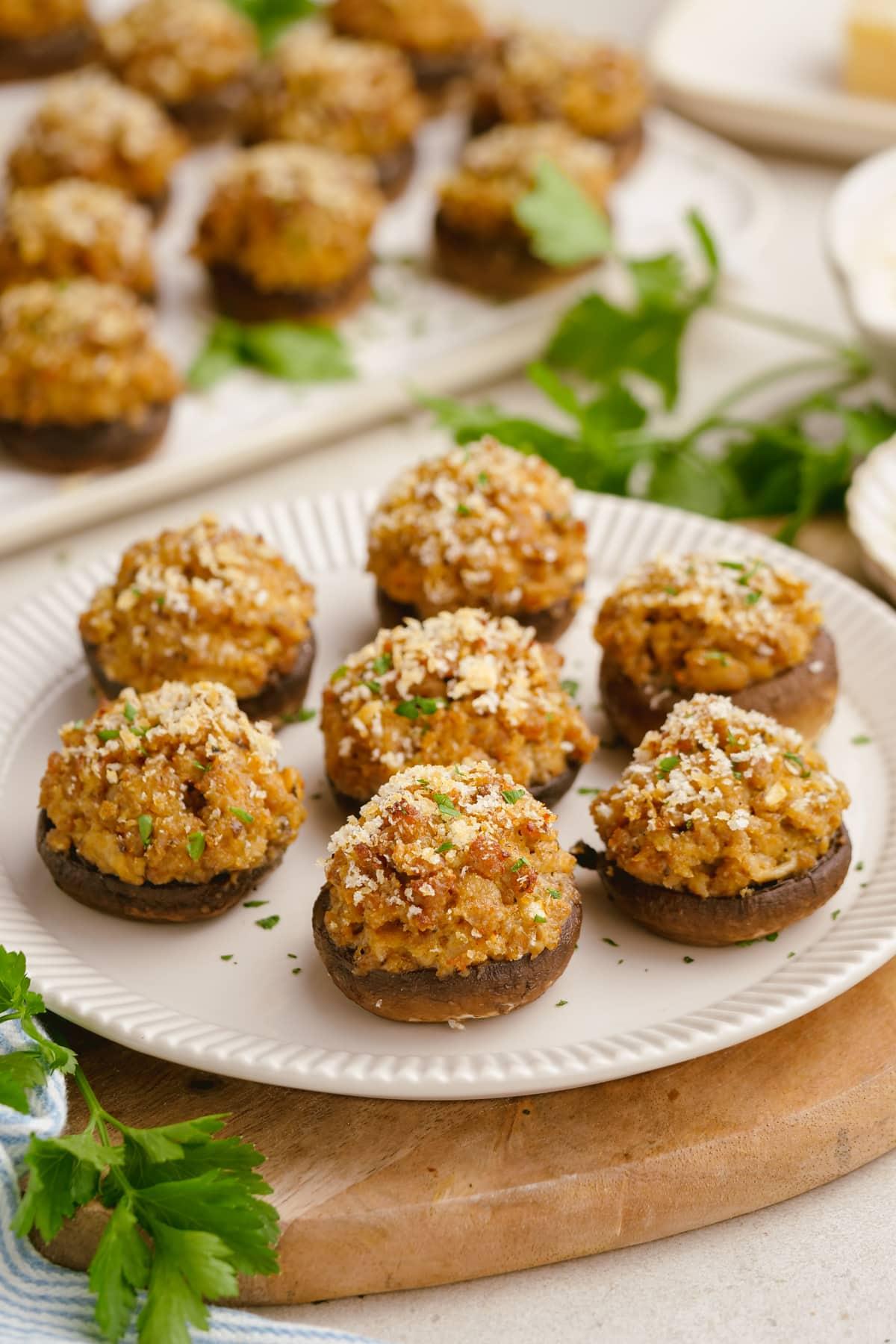 cooked sausage-stuffed-mushrooms on plate