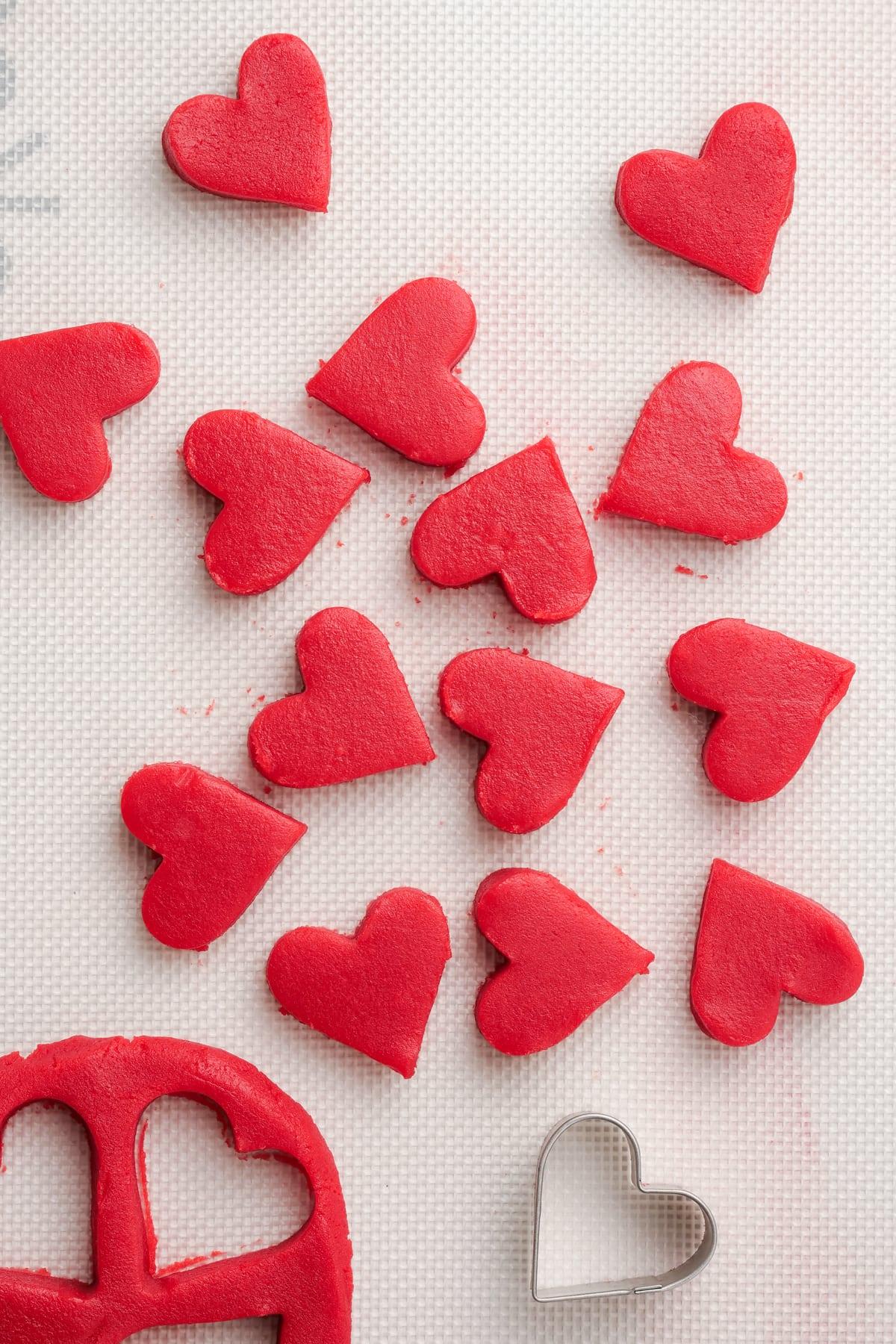 uncooked red cookie dough hearts