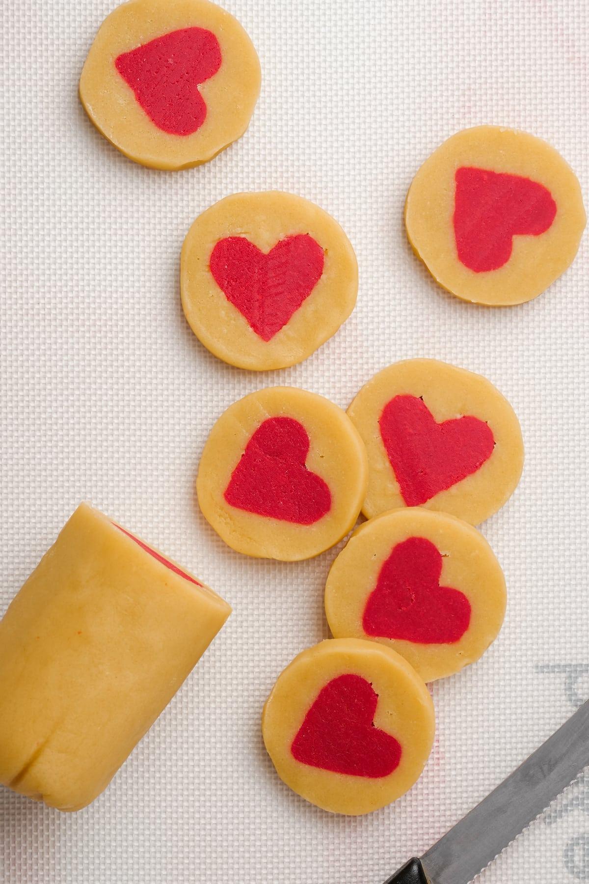 uncooked sliced valentine cookies