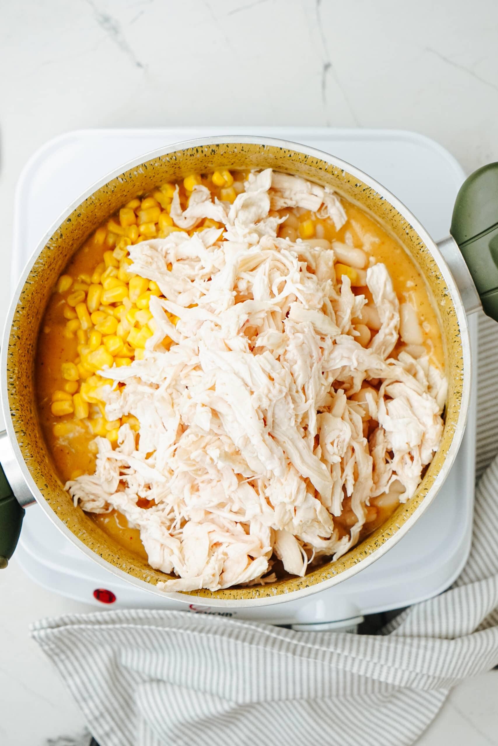 white chicken chili ingredients in pot