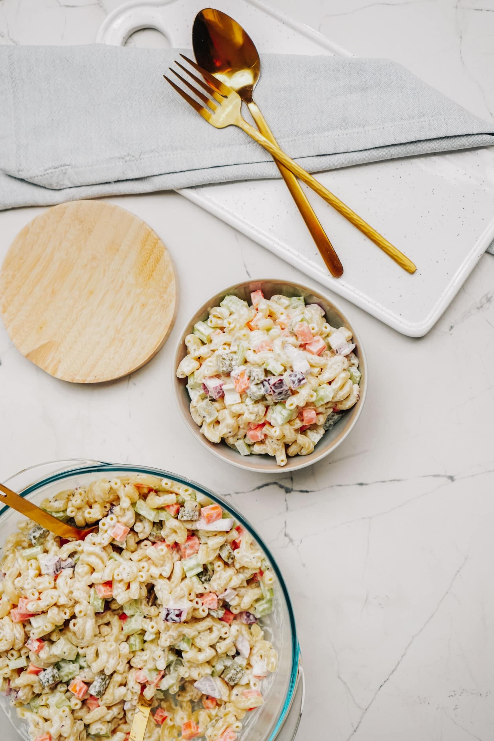 bowls of pasta salad 