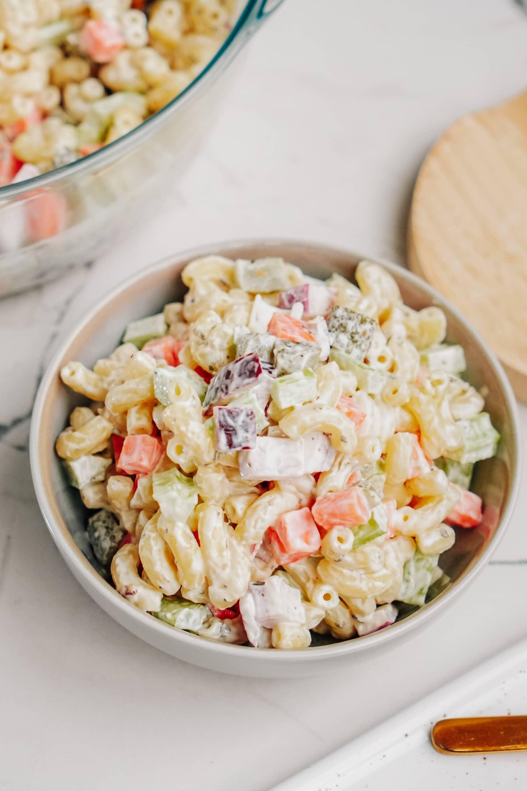 macaroni salad in a bowl