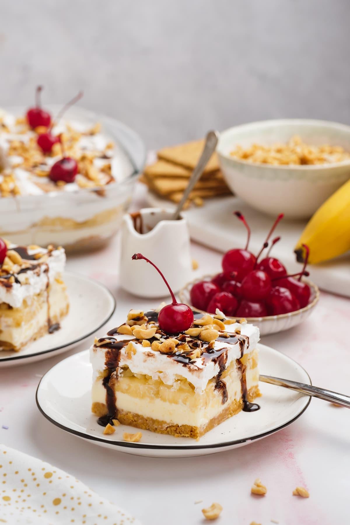 banana split cake on a tablescape