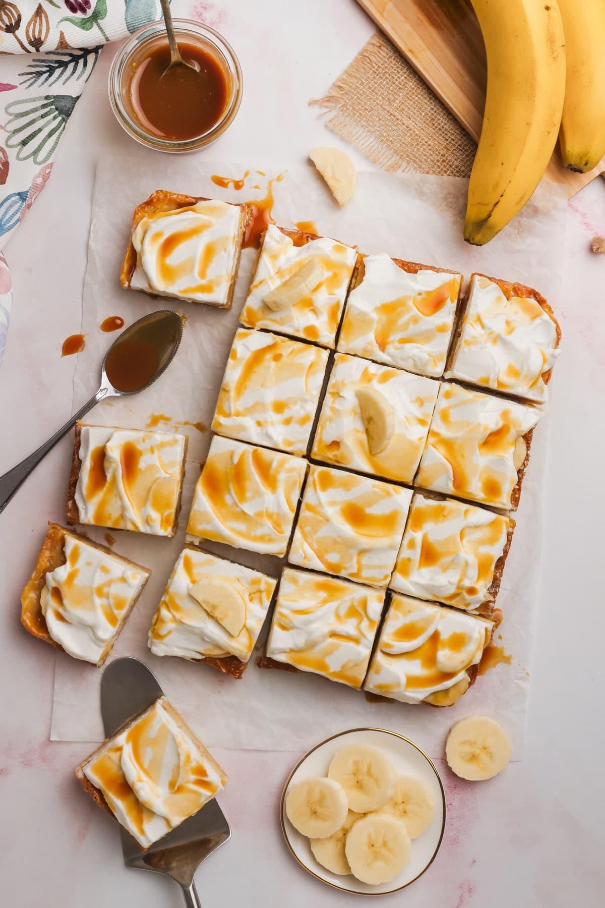 banoffee bars cut into squares