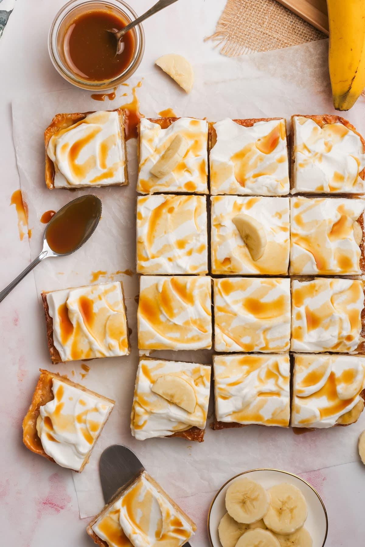 banoffee bars cut into squares