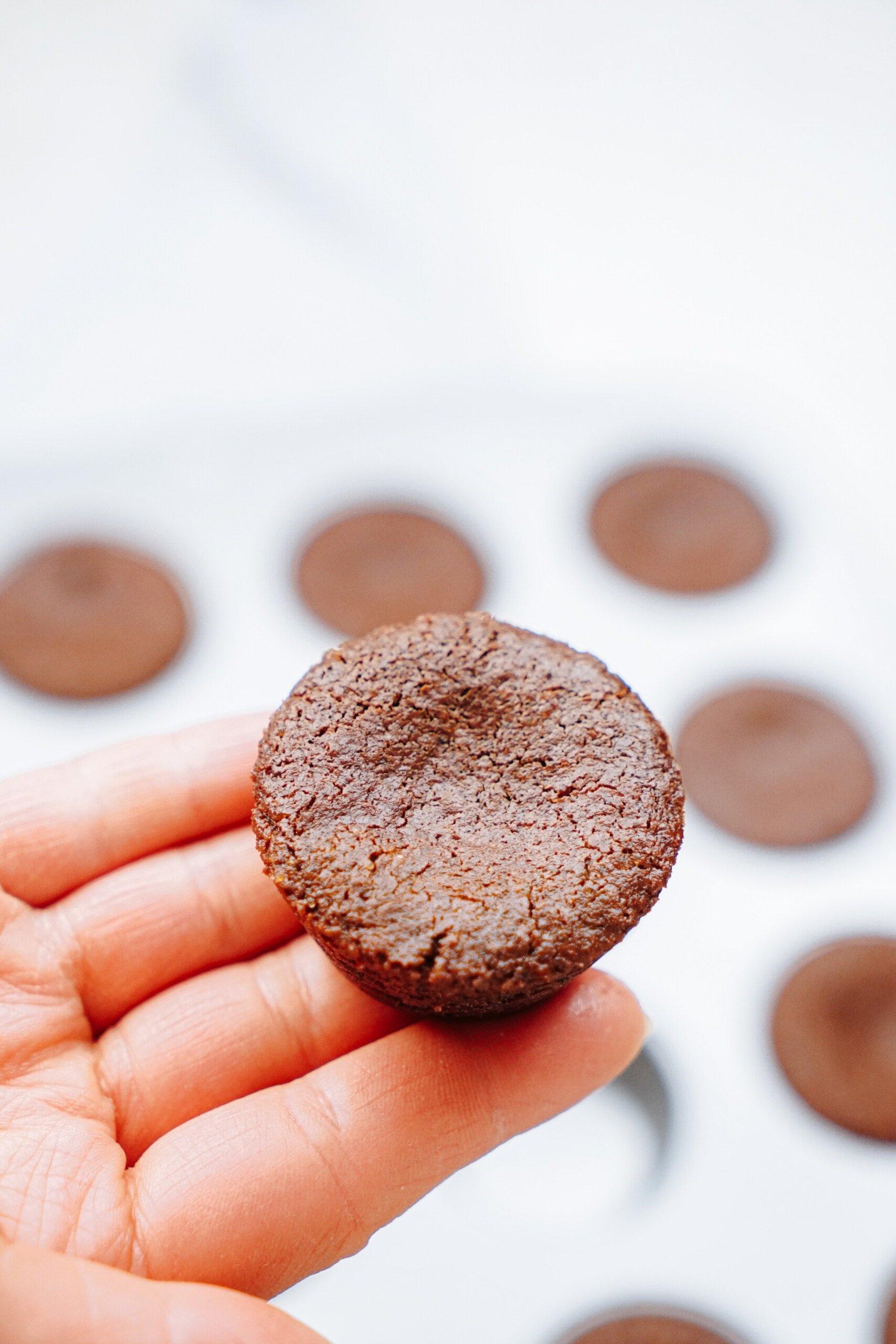 brownie bite in woman's hand