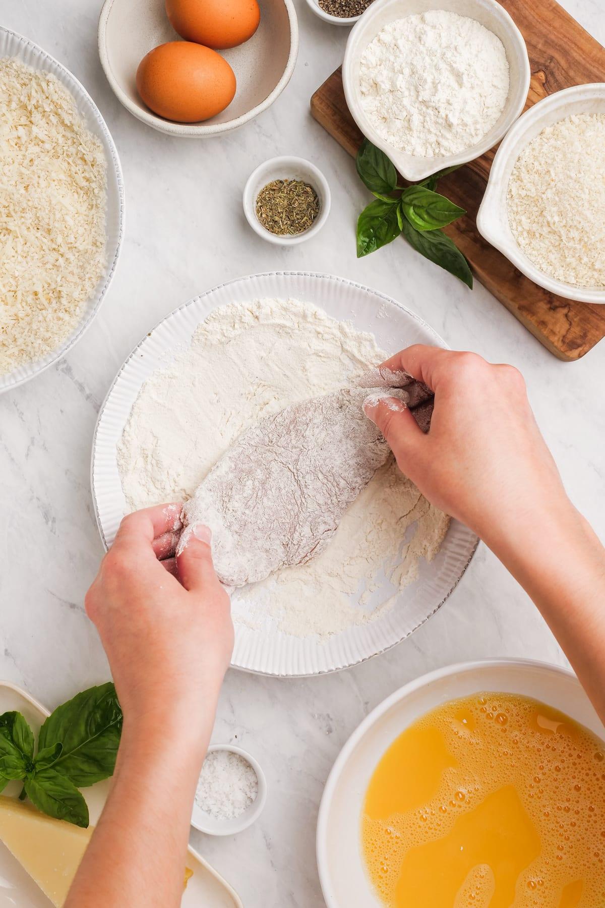 coating chicken breast in flour