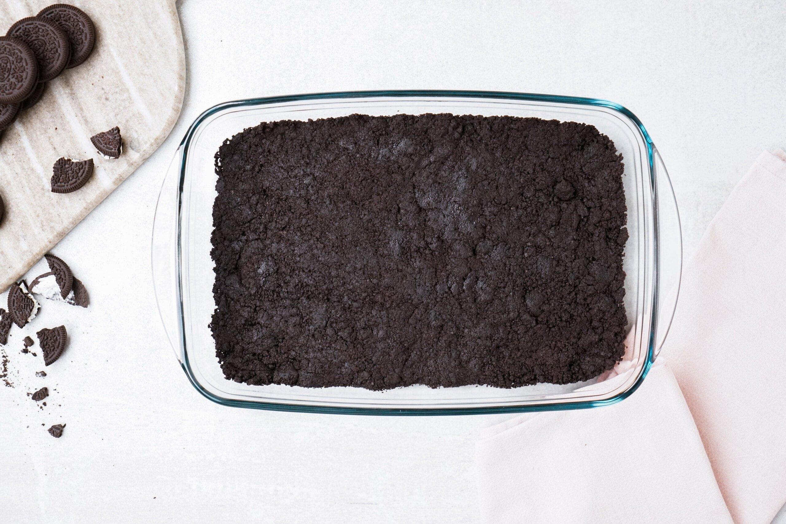 oreo crust in baking dish