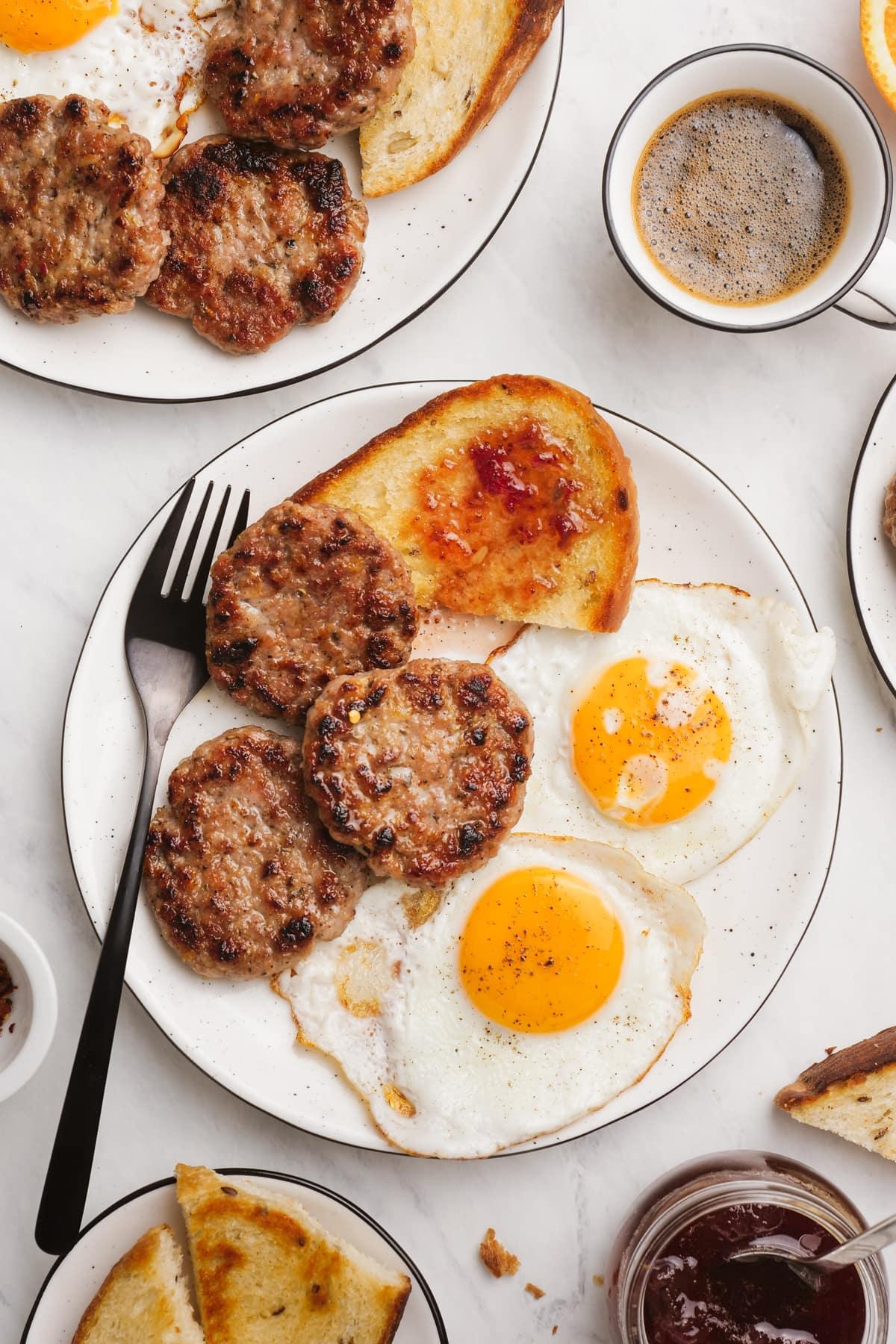 homemade breakfast sausage plated on a tablescape