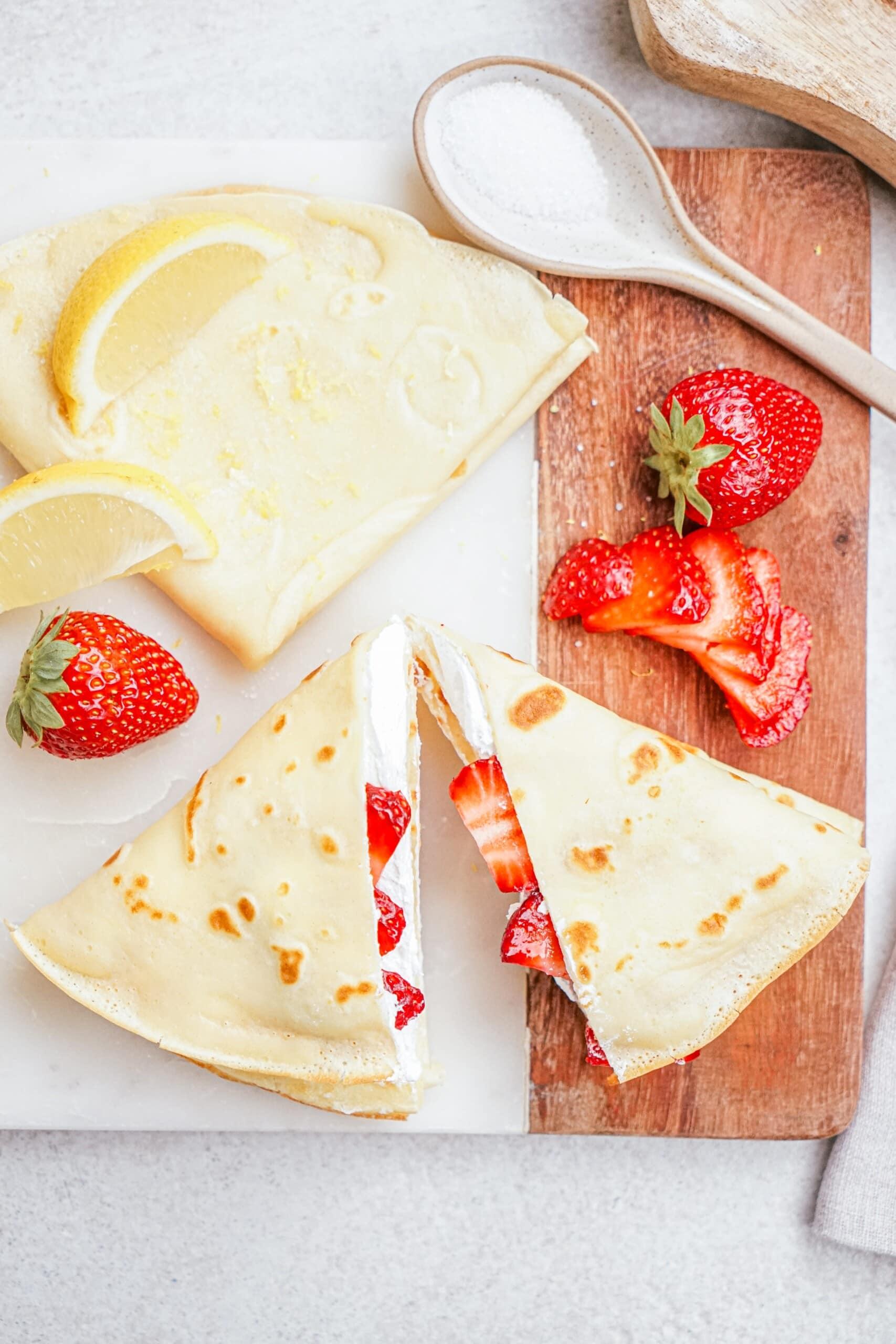 strawberry crepes on a tablescape