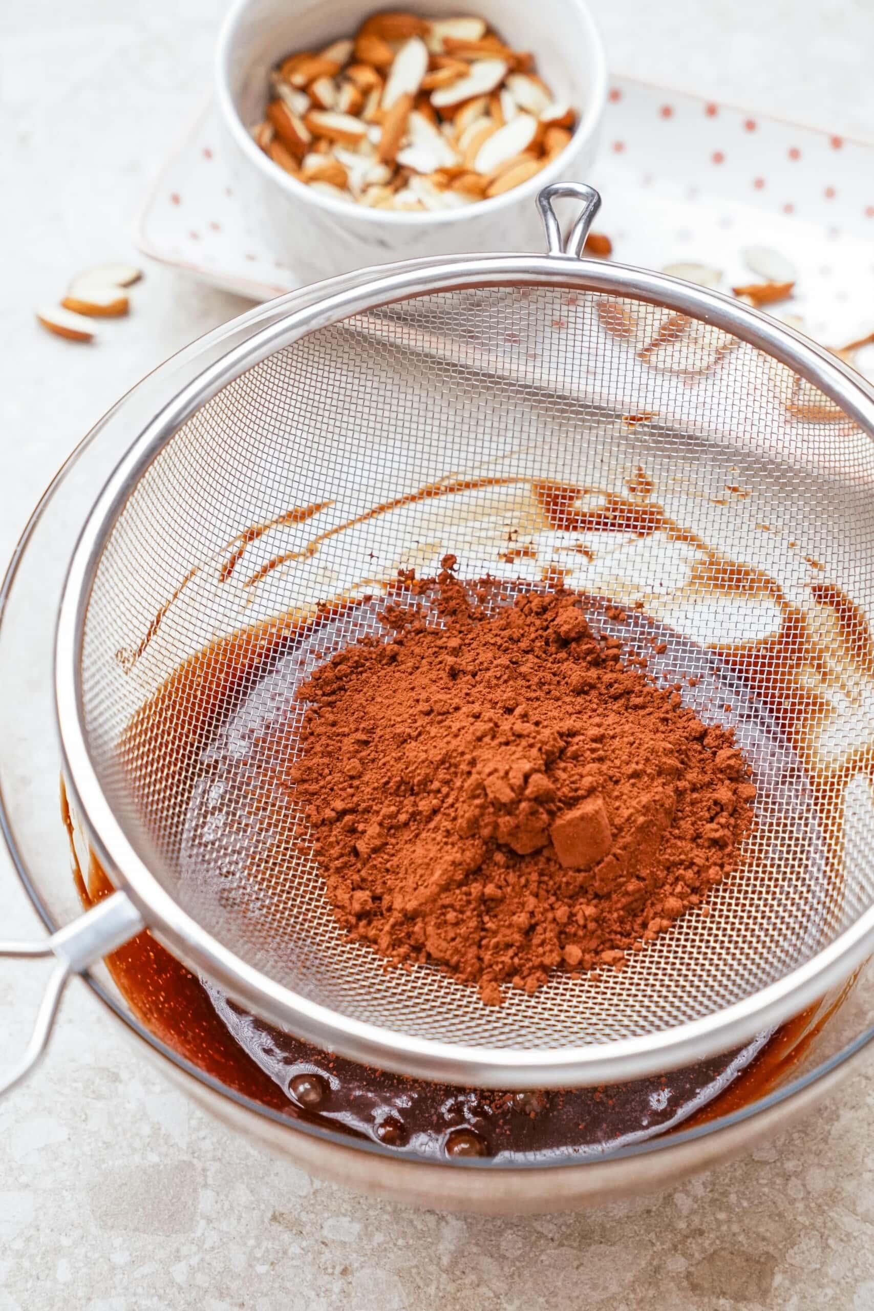 sifting cocoa powder