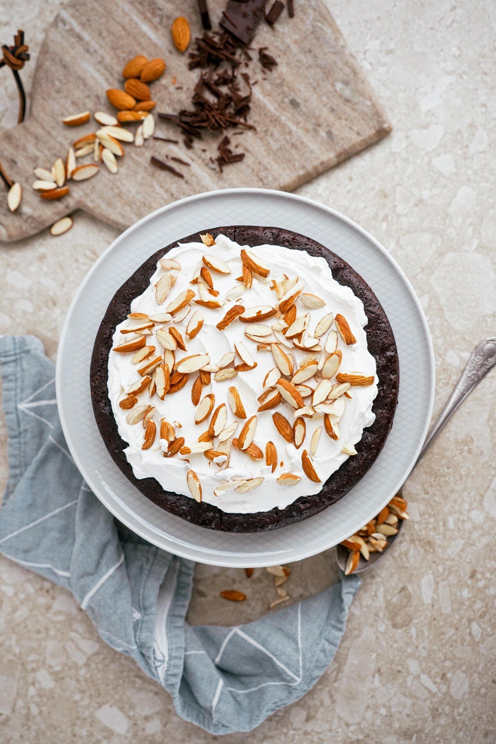 flourless chocolate cake on a tablescape