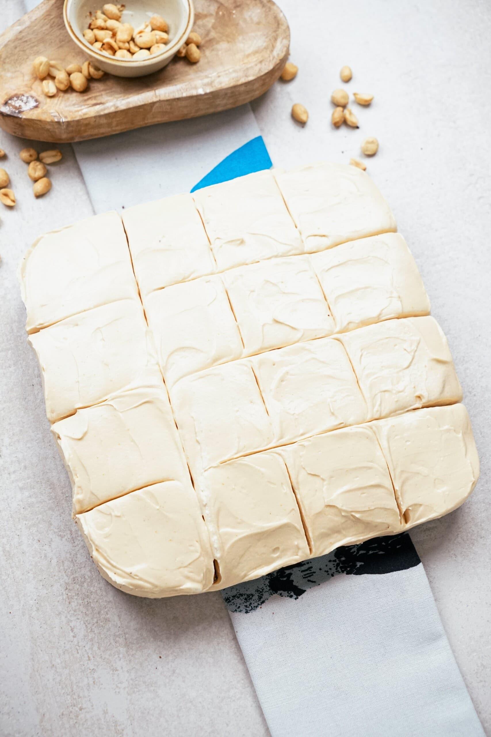 peanut butter brownie pie cut into squares