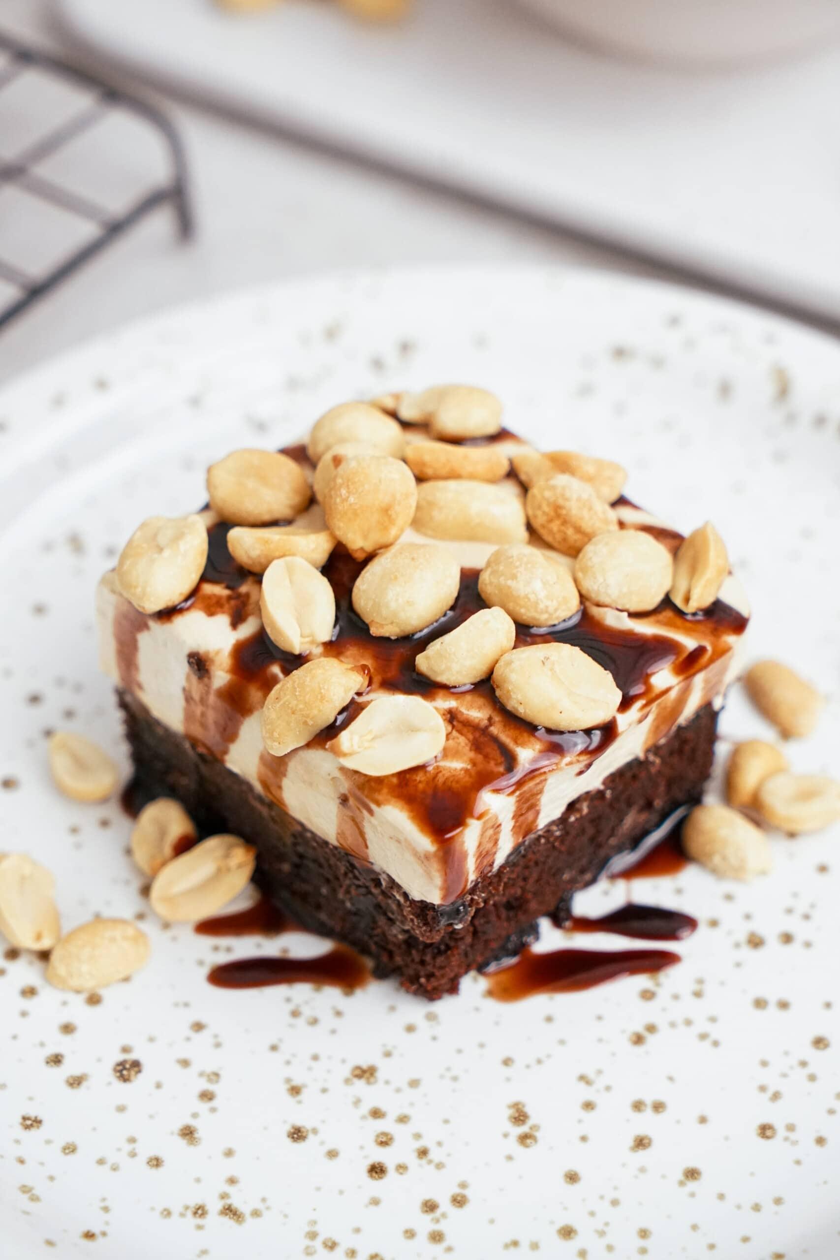 slice of peanut butter brownie pie