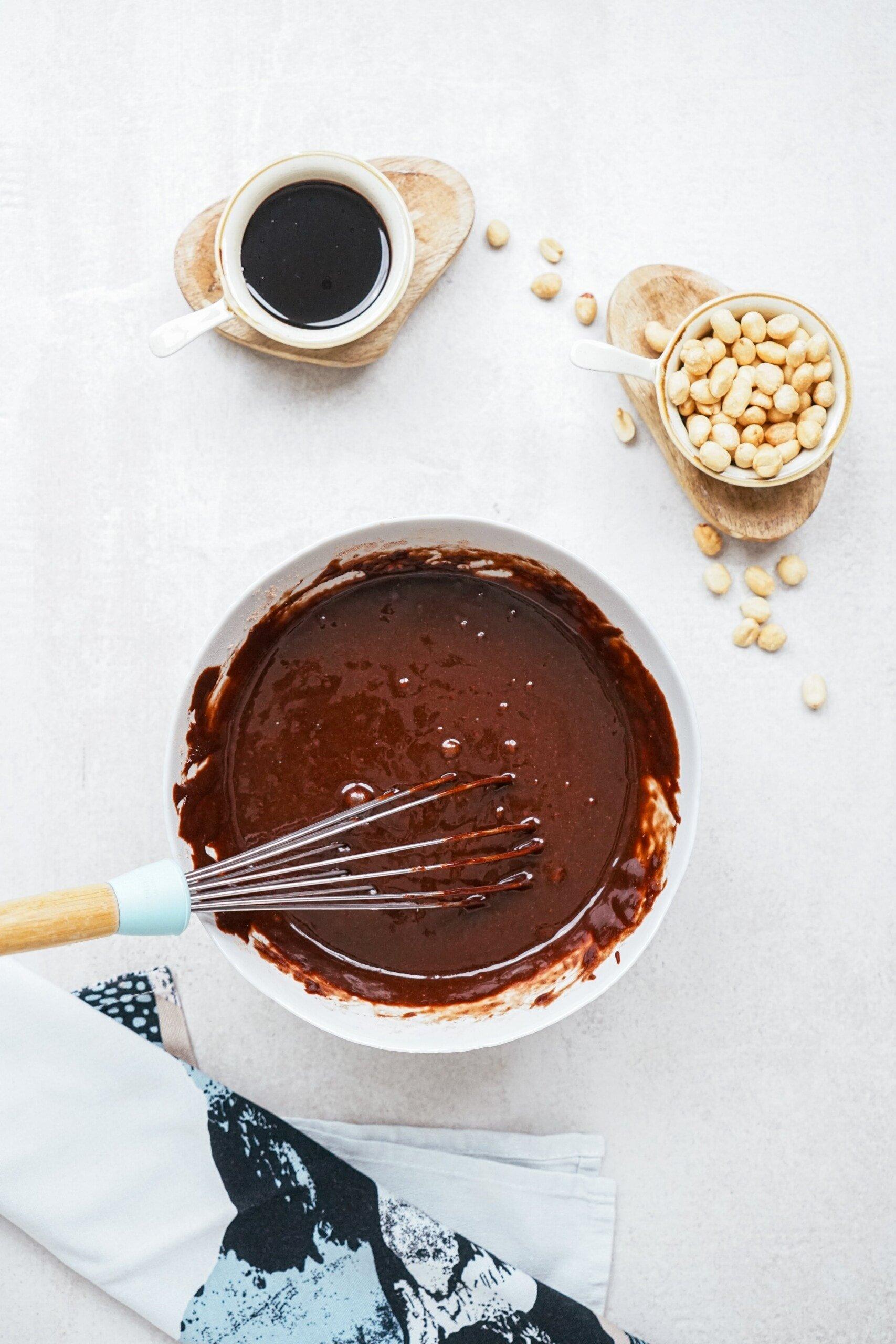 whisking brownie ingredients