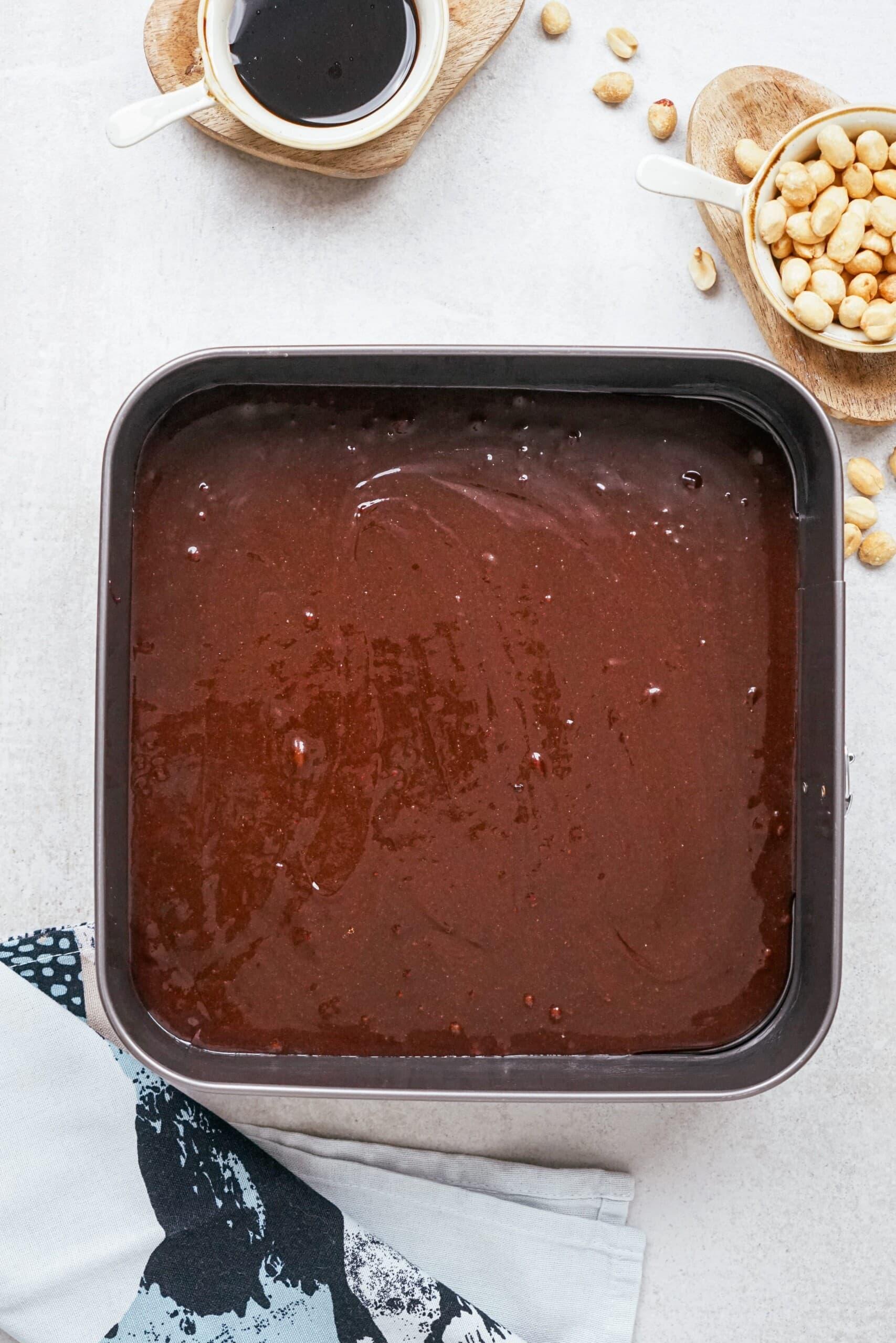 brownie batter in a baking dish