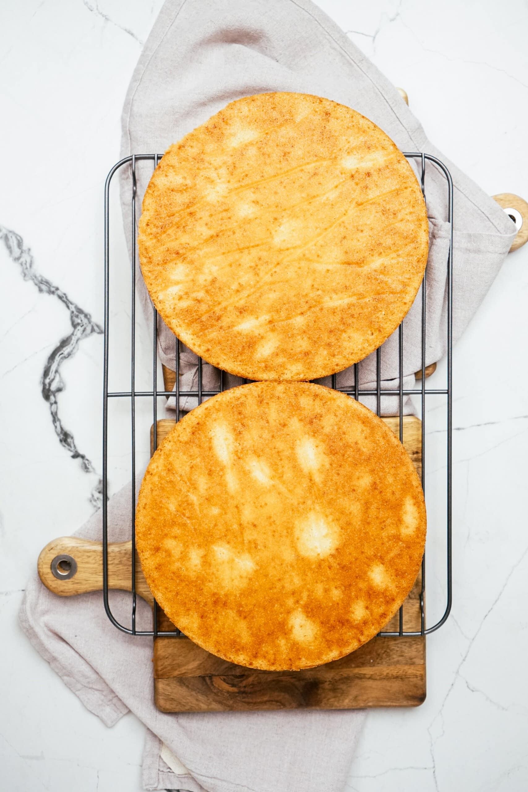 baked cakes cooling on wire rack